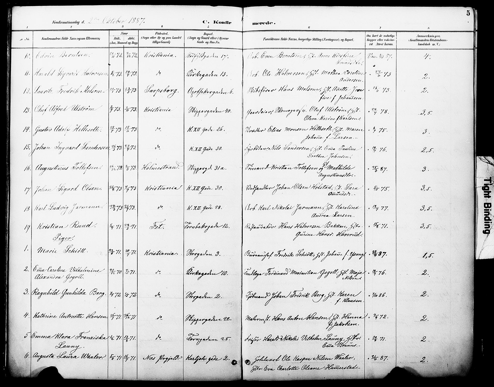 Oslo domkirke Kirkebøker, SAO/A-10752/F/Fa/L0030: Parish register (official) no. 30, 1887-1918, p. 5