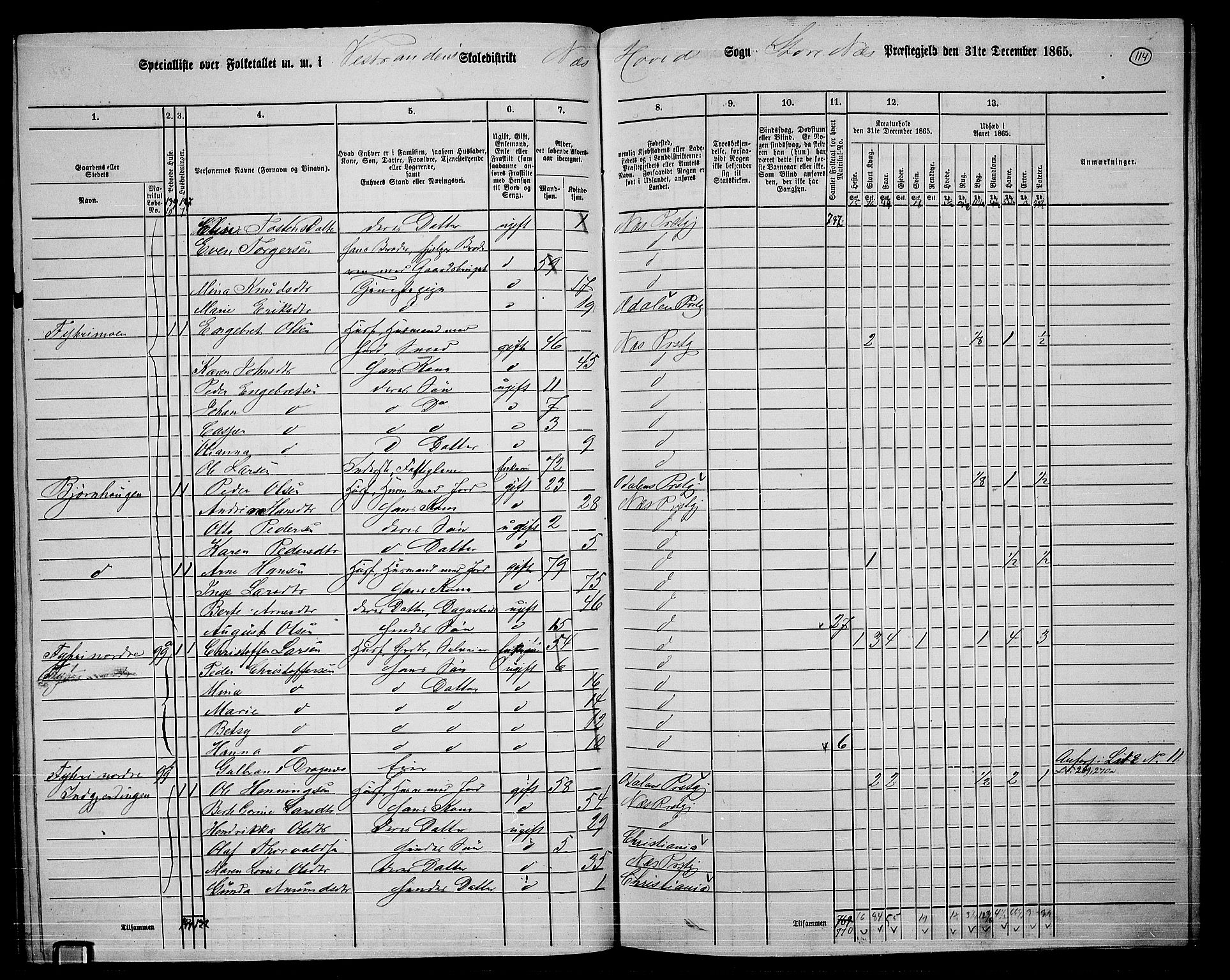 RA, 1865 census for Nes, 1865, p. 106