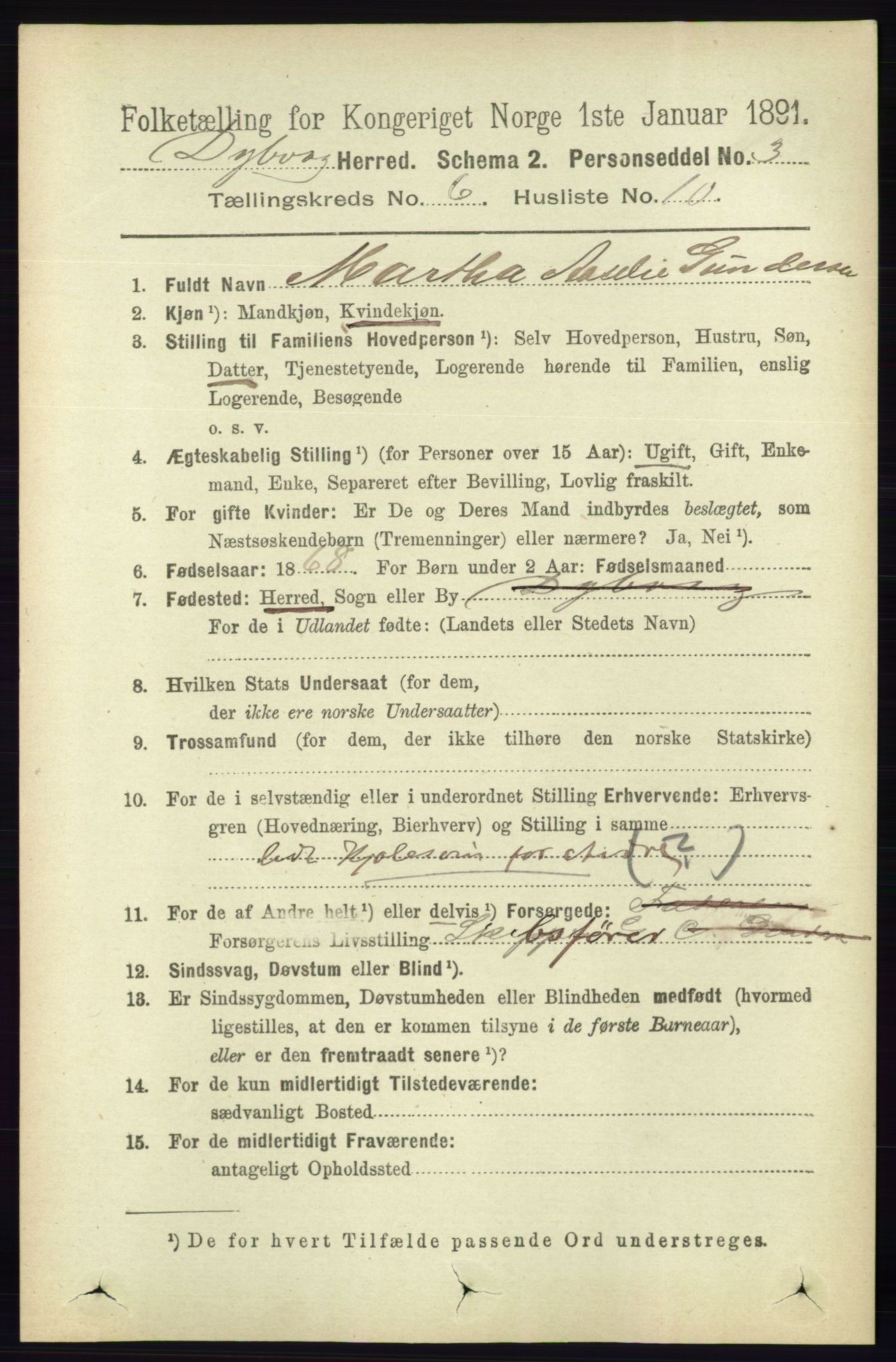 RA, 1891 census for 0915 Dypvåg, 1891, p. 1834