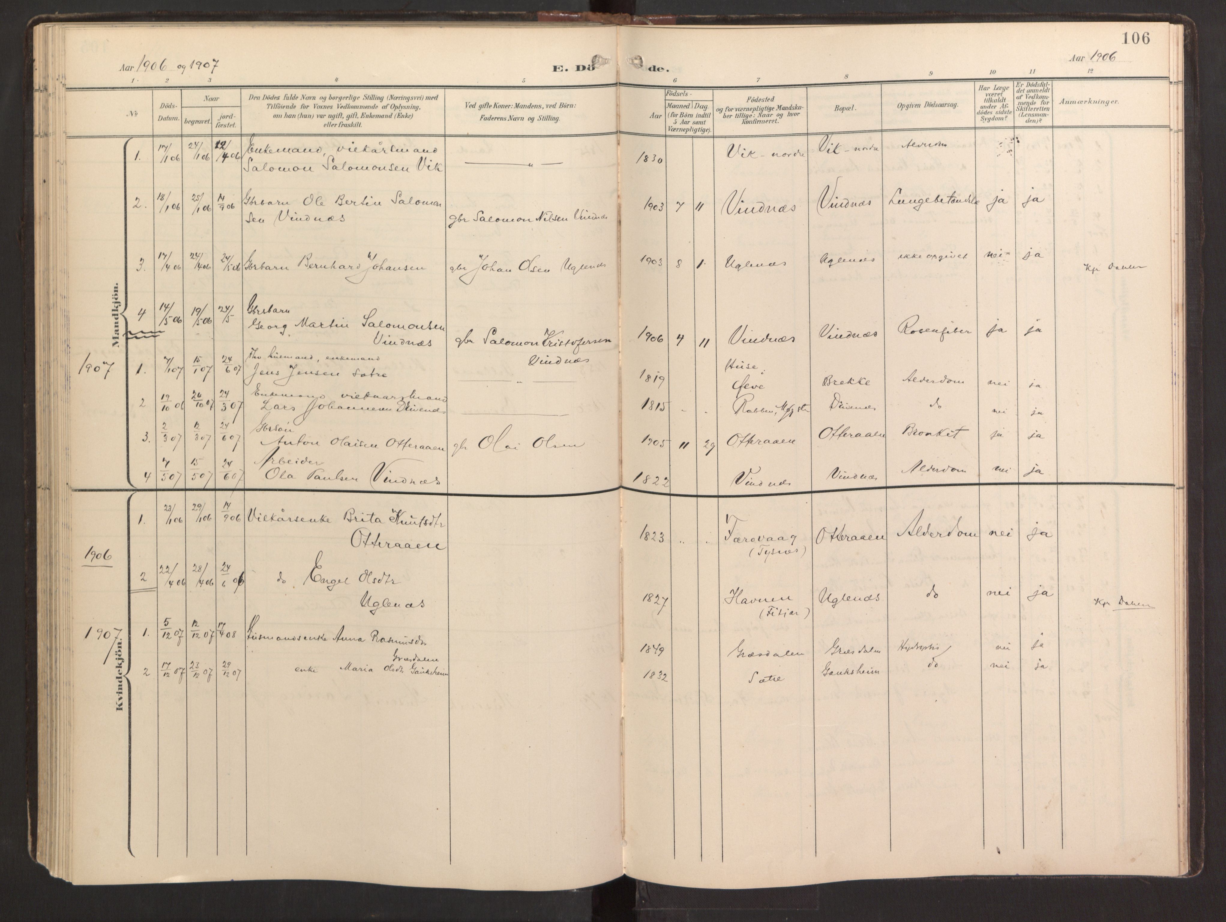 Fitjar sokneprestembete, SAB/A-99926: Parish register (official) no. B 1, 1900-1926, p. 106