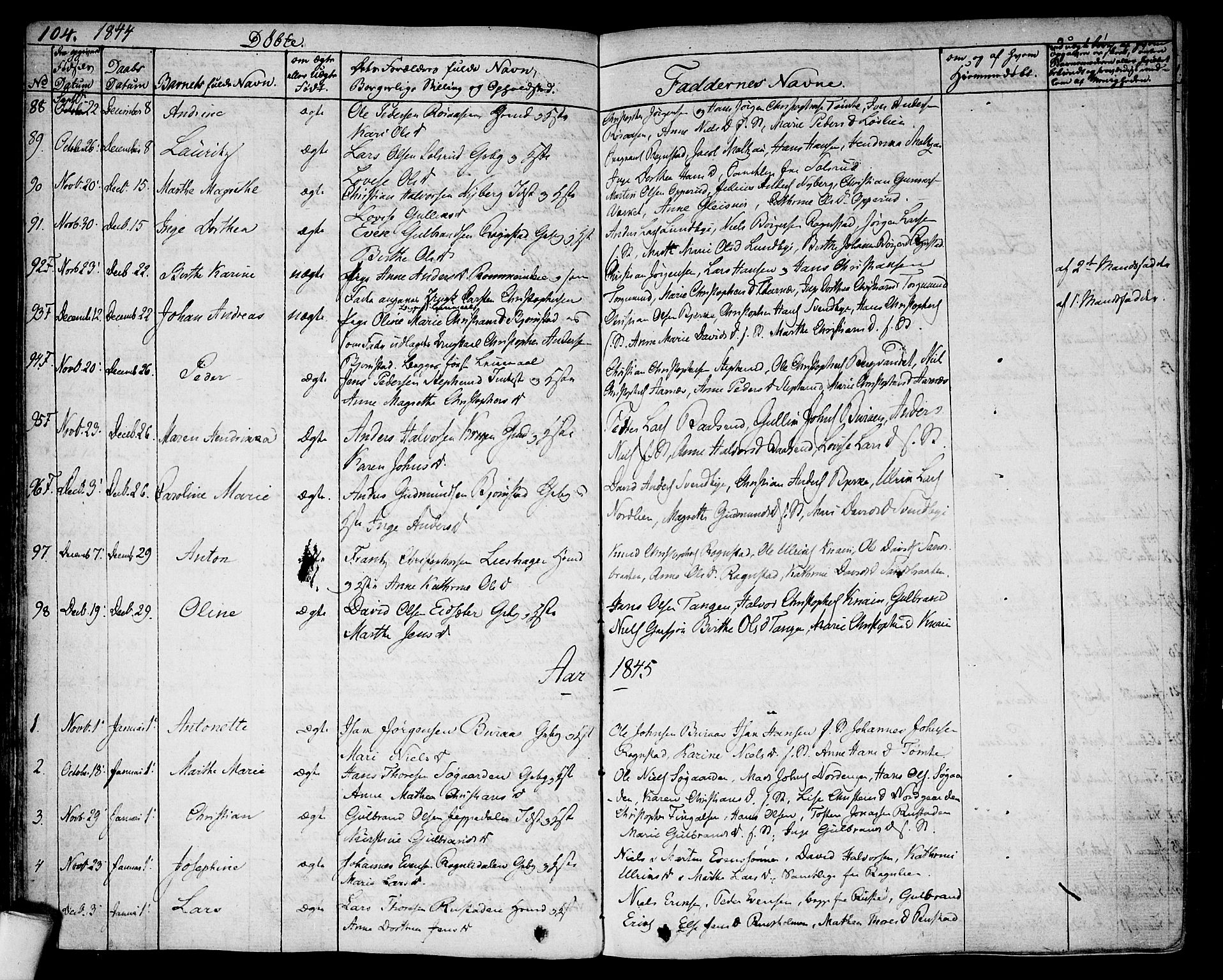 Hurdal prestekontor Kirkebøker, AV/SAO-A-10889/F/Fa/L0004: Parish register (official) no. I 4, 1828-1845, p. 104