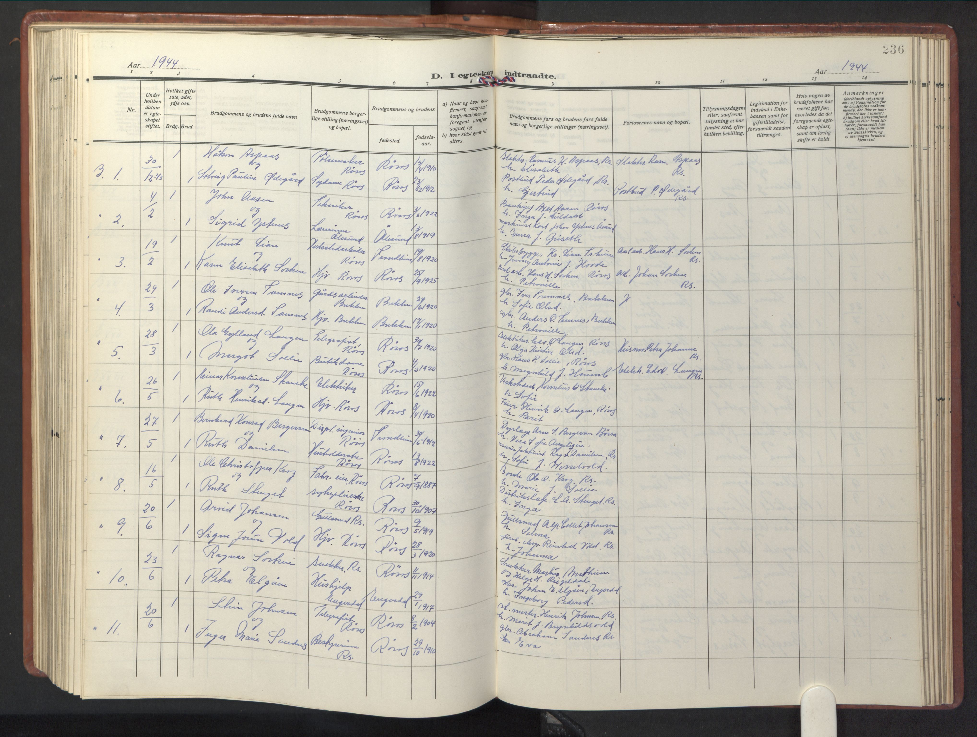 Ministerialprotokoller, klokkerbøker og fødselsregistre - Sør-Trøndelag, SAT/A-1456/681/L0943: Parish register (copy) no. 681C07, 1926-1954, p. 236