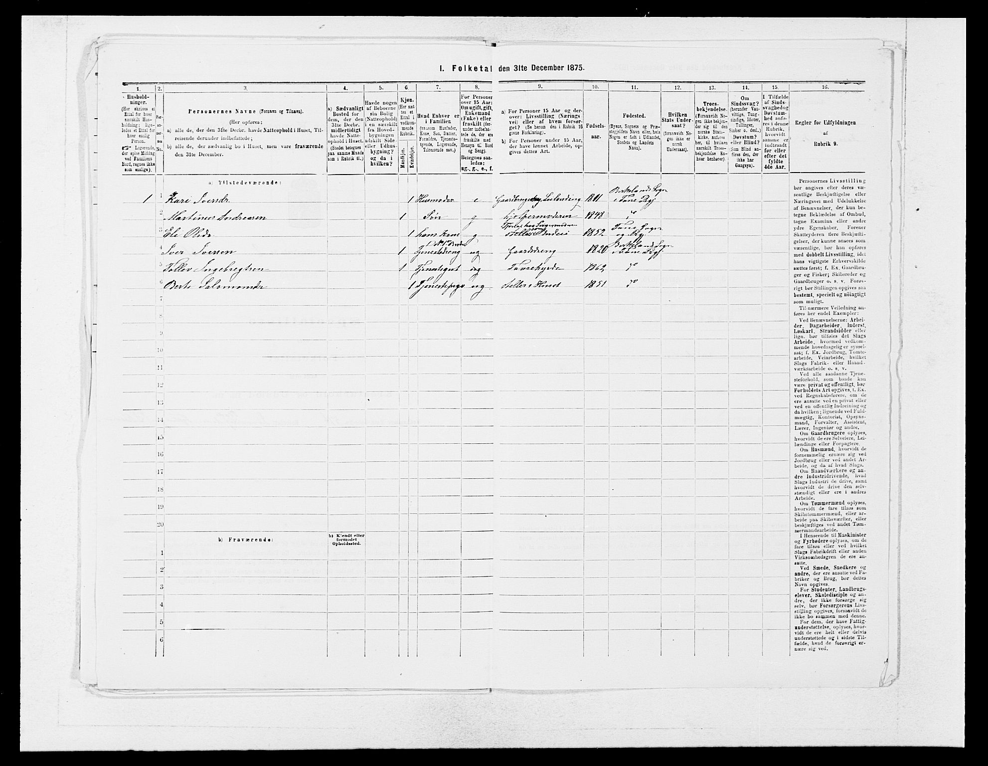 SAB, 1875 census for 1249P Fana, 1875, p. 275