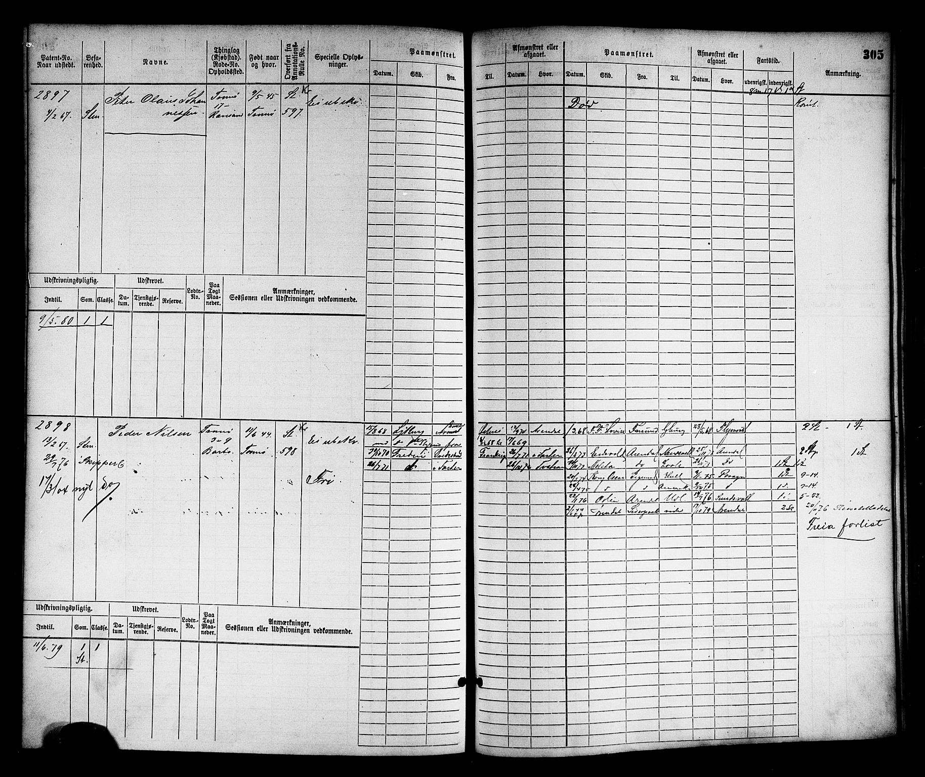 Arendal mønstringskrets, AV/SAK-2031-0012/F/Fb/L0013: Hovedrulle nr 2291-3044, S-11, 1868-1885, p. 311