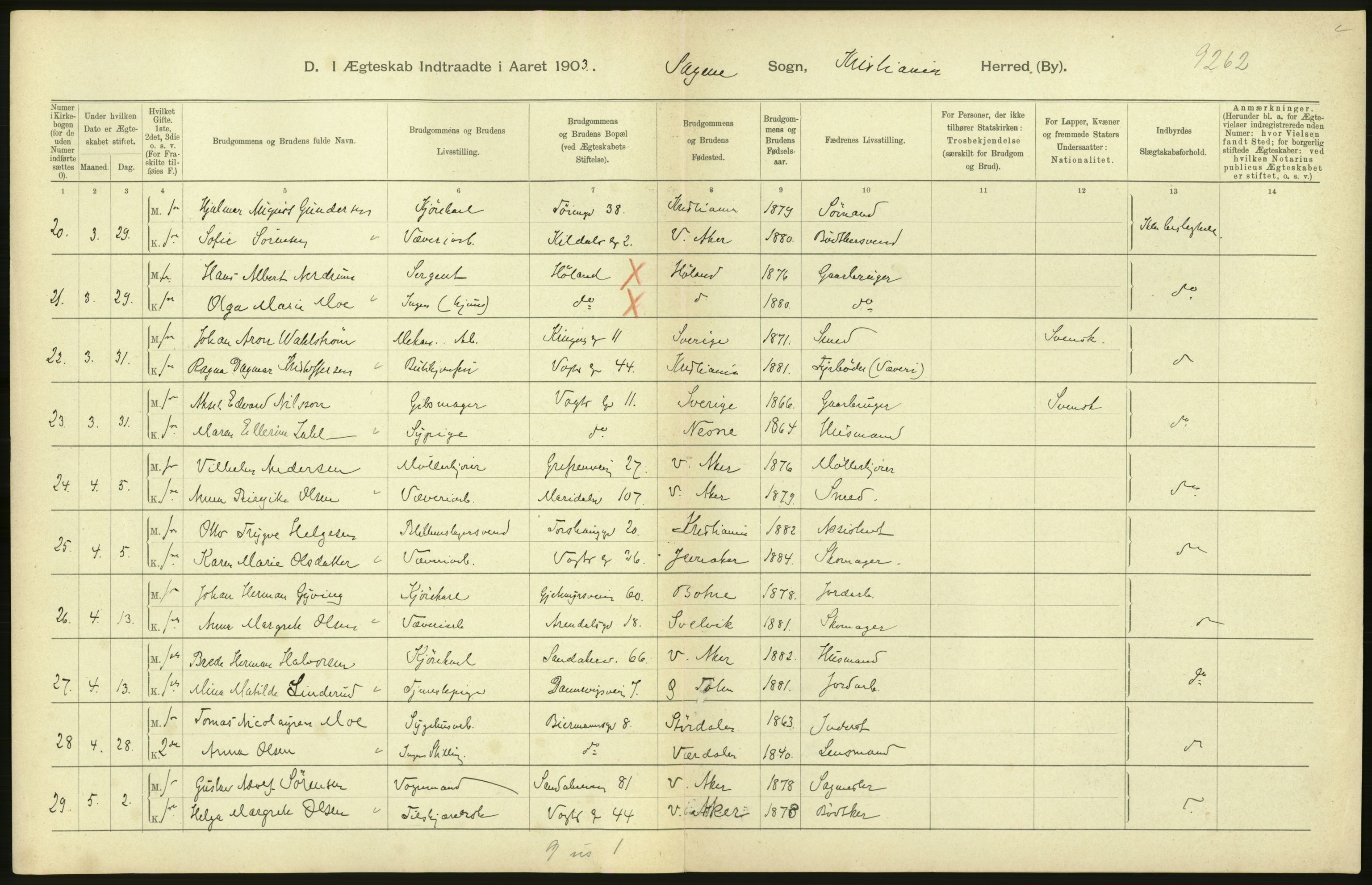 Statistisk sentralbyrå, Sosiodemografiske emner, Befolkning, AV/RA-S-2228/D/Df/Dfa/Dfaa/L0004: Kristiania: Gifte, døde, 1903, p. 582