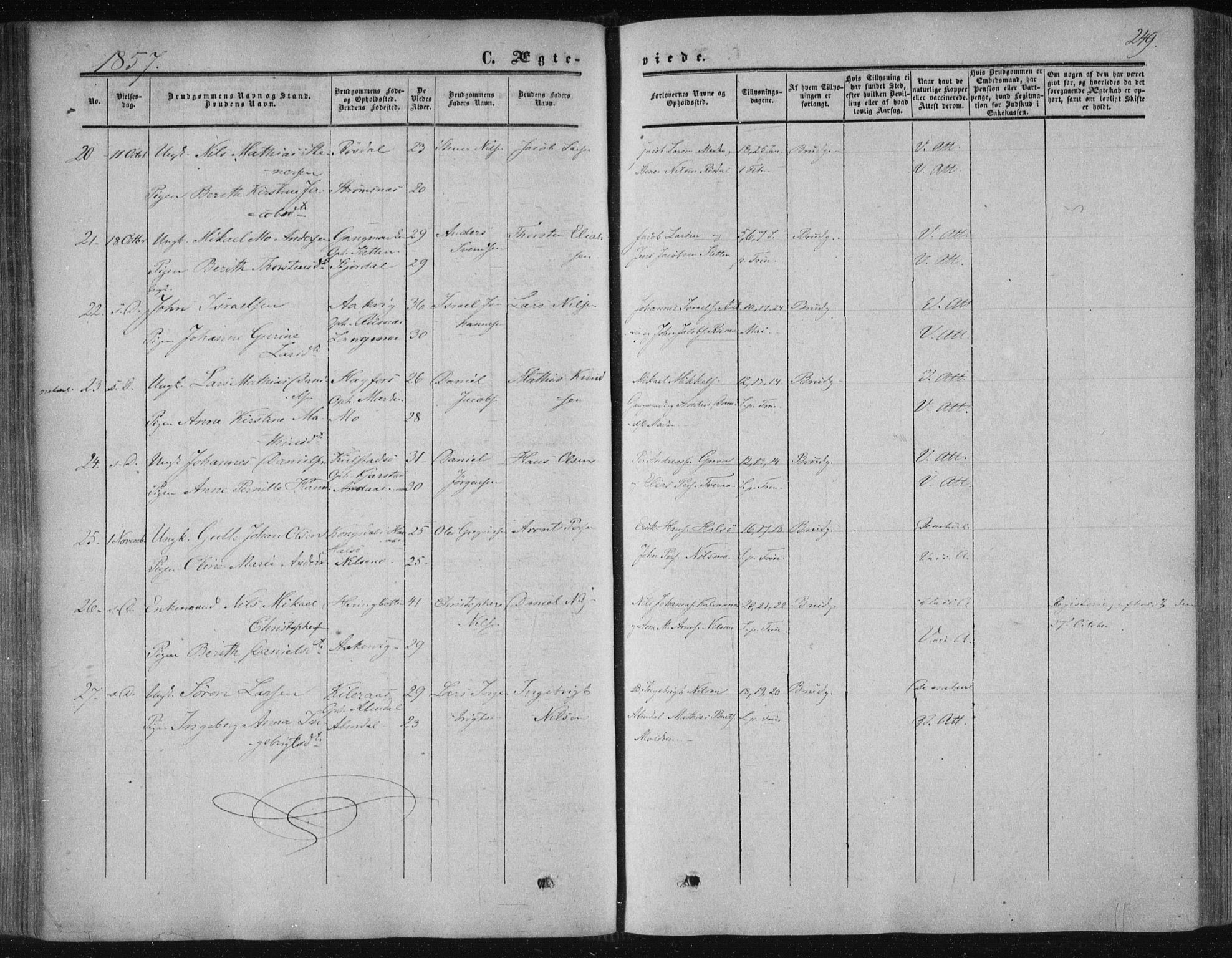 Ministerialprotokoller, klokkerbøker og fødselsregistre - Nordland, AV/SAT-A-1459/820/L0293: Parish register (official) no. 820A14, 1855-1865, p. 249