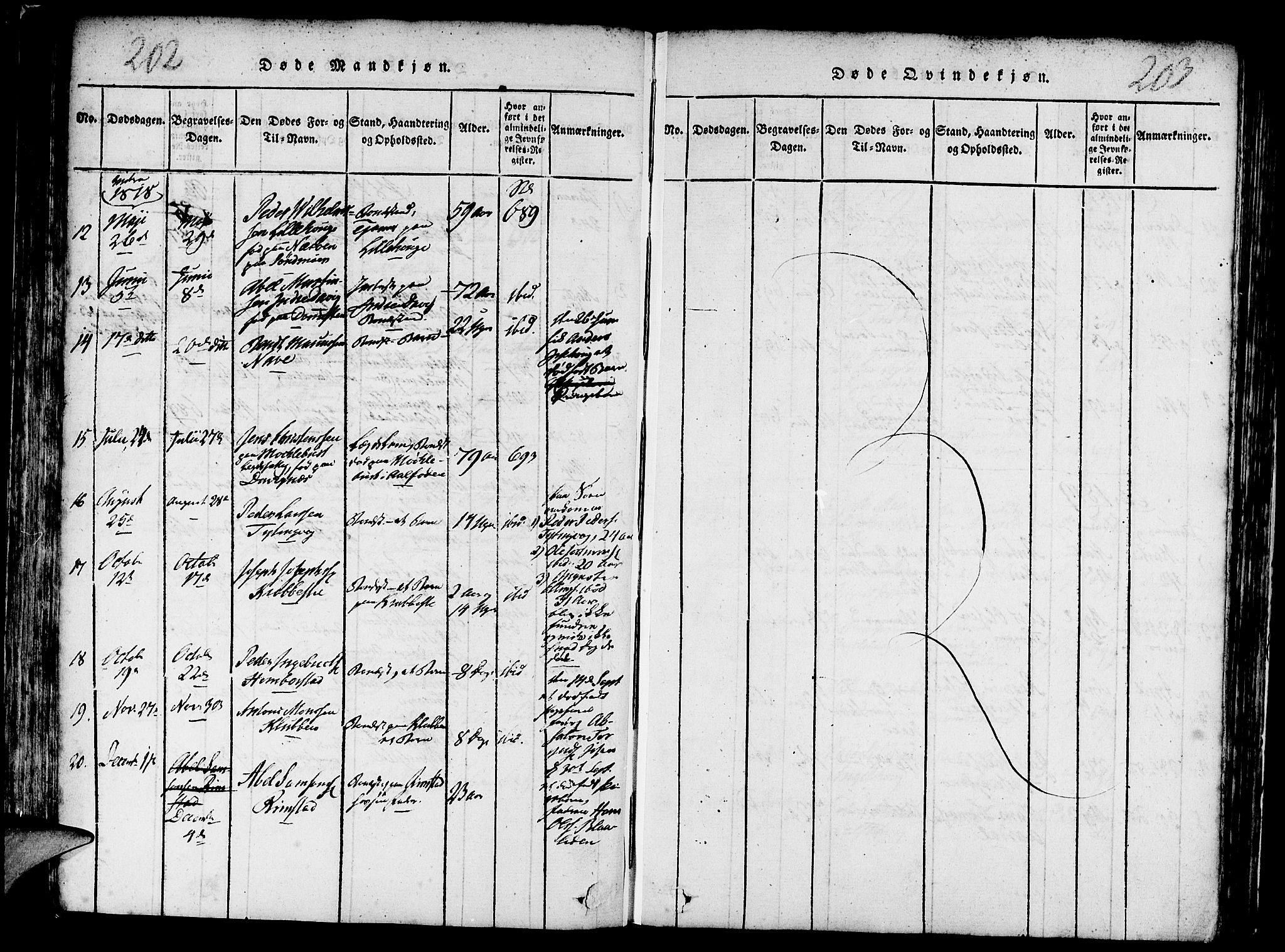 Davik sokneprestembete, AV/SAB-A-79701/H/Haa/Haaa/L0003: Parish register (official) no. A 3, 1816-1830, p. 202-203