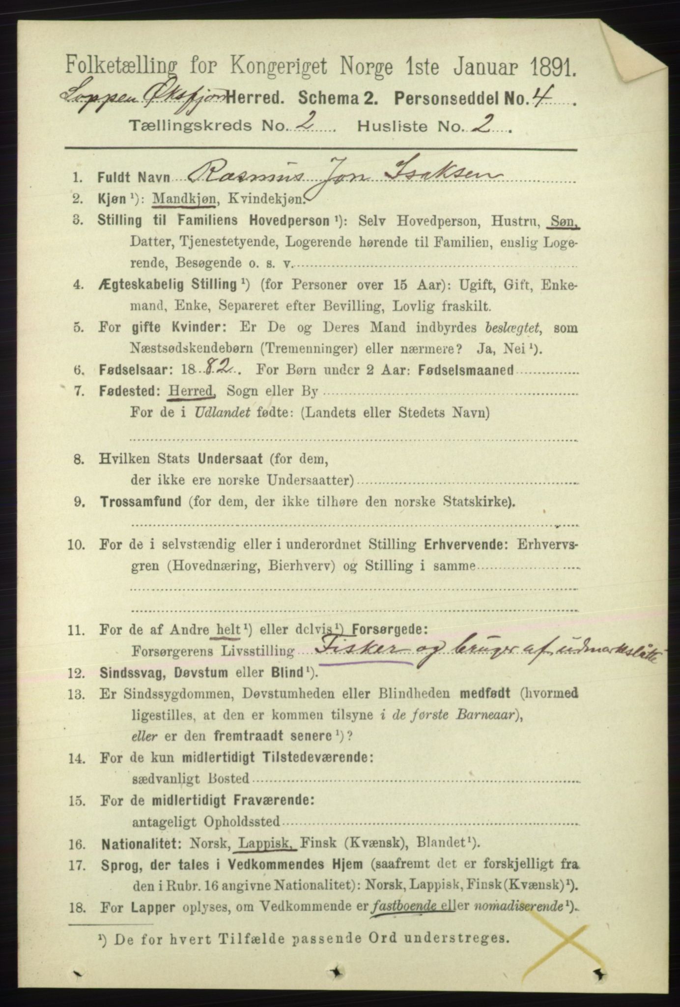 RA, 1891 census for 2014 Loppa, 1891, p. 380