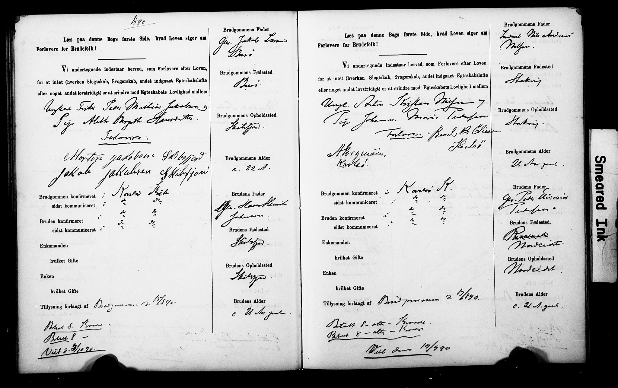 Uten arkivreferanse**, SAT/-: Banns register no. 1 /1 (Trøgstad), 1886-1891