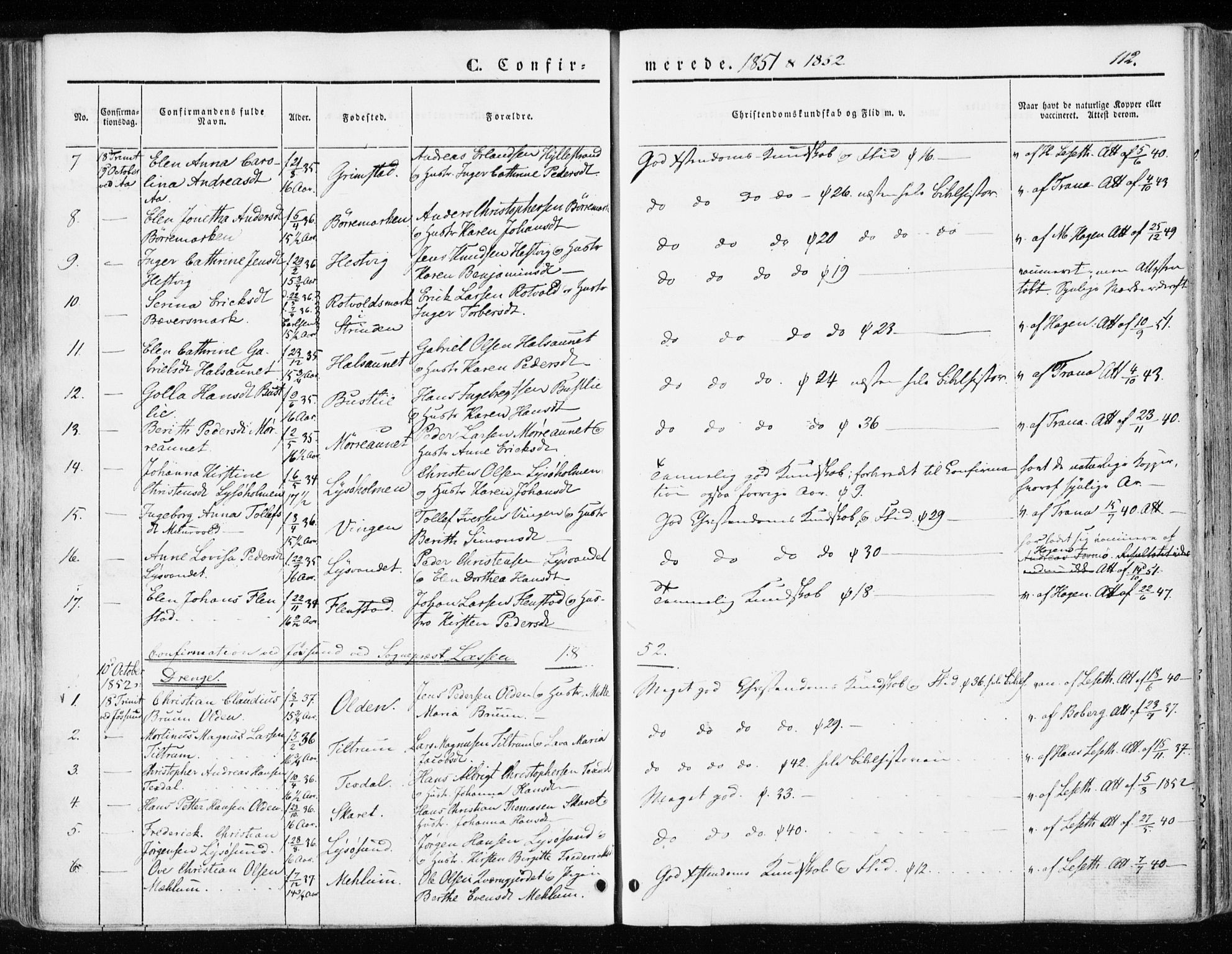 Ministerialprotokoller, klokkerbøker og fødselsregistre - Sør-Trøndelag, SAT/A-1456/655/L0677: Parish register (official) no. 655A06, 1847-1860, p. 112