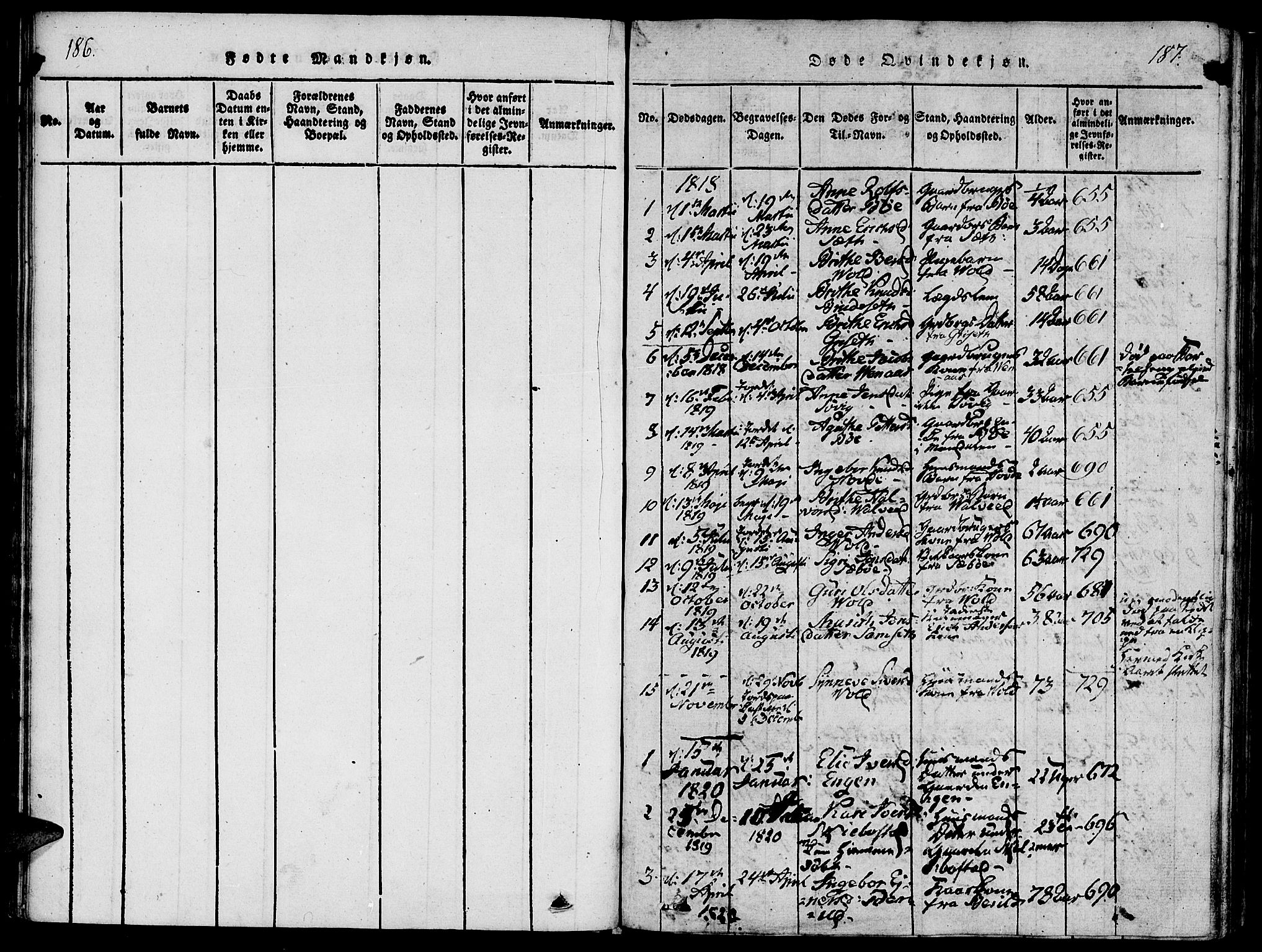 Ministerialprotokoller, klokkerbøker og fødselsregistre - Møre og Romsdal, SAT/A-1454/543/L0561: Parish register (official) no. 543A01, 1818-1853, p. 186-187