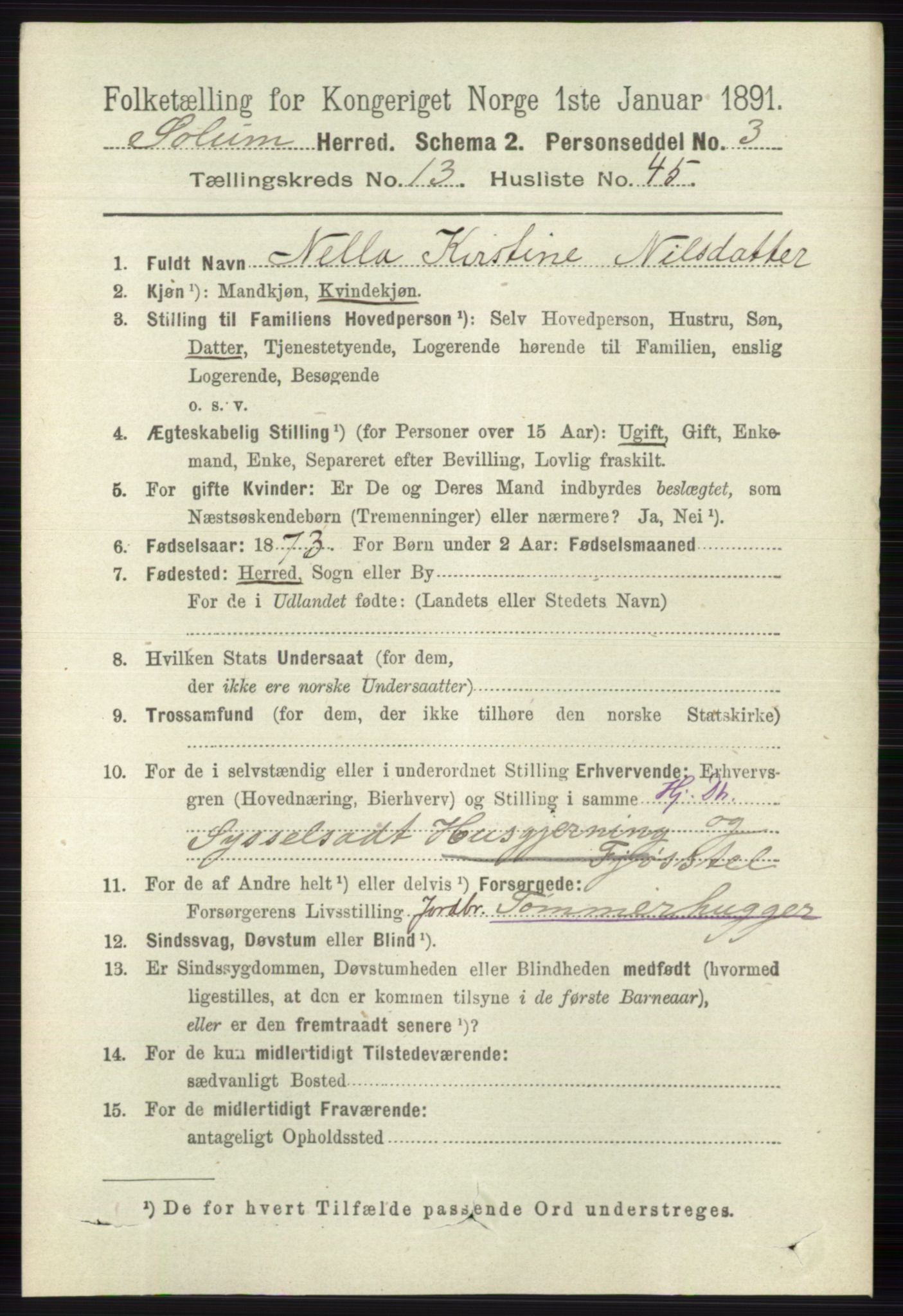 RA, 1891 census for 0818 Solum, 1891, p. 6286