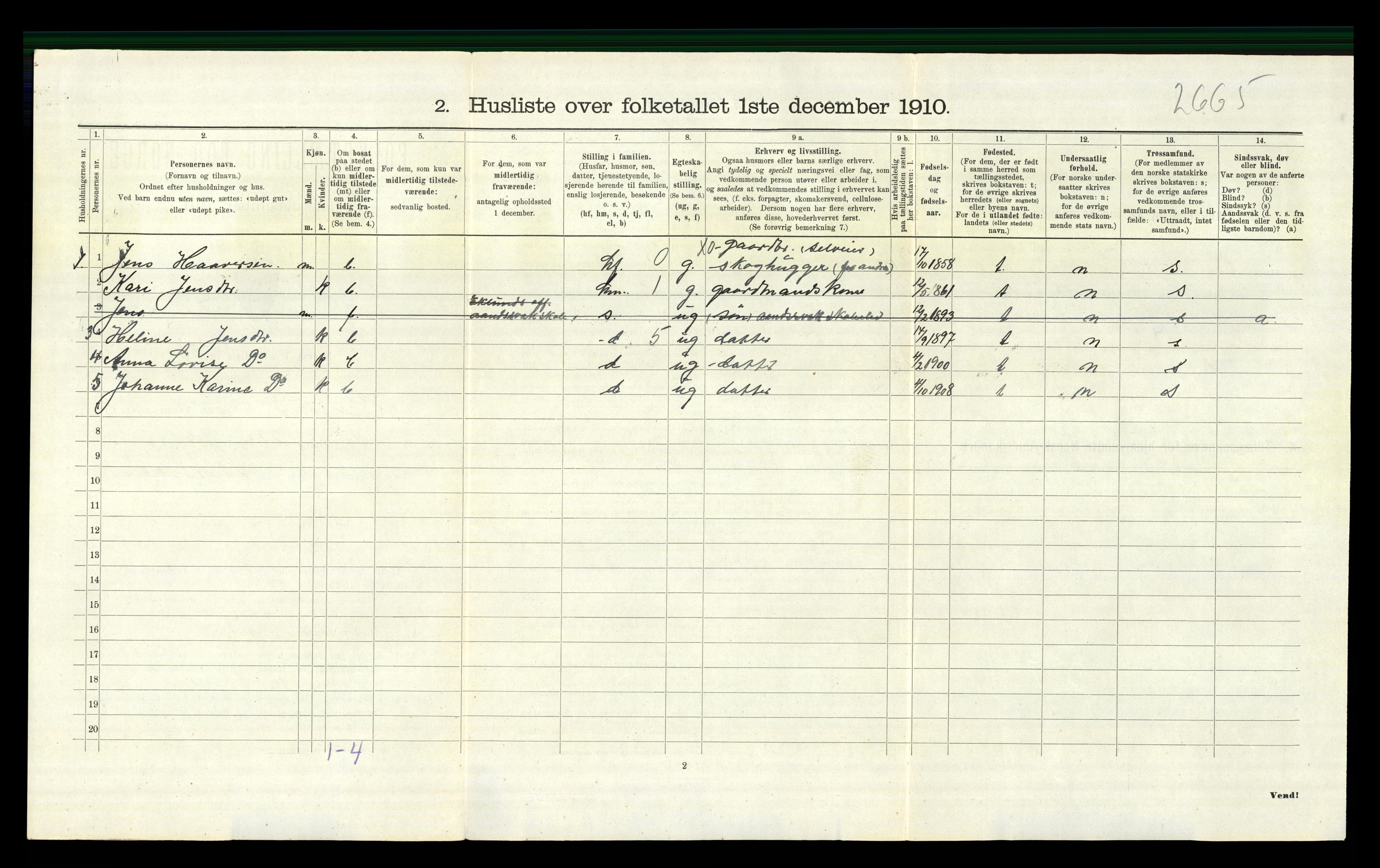 RA, 1910 census for Gjerstad, 1910, p. 698