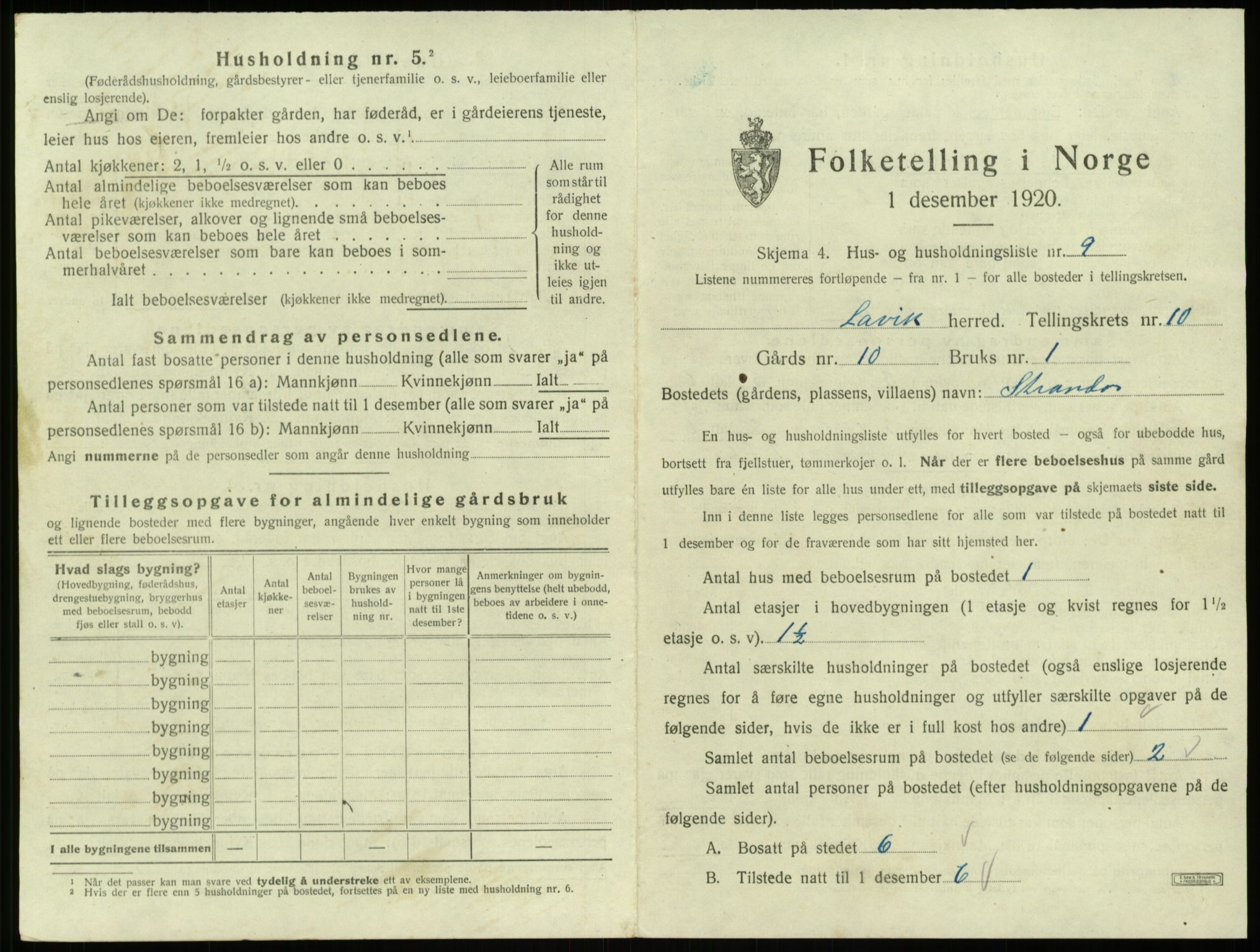 SAB, 1920 census for Lavik, 1920, p. 374