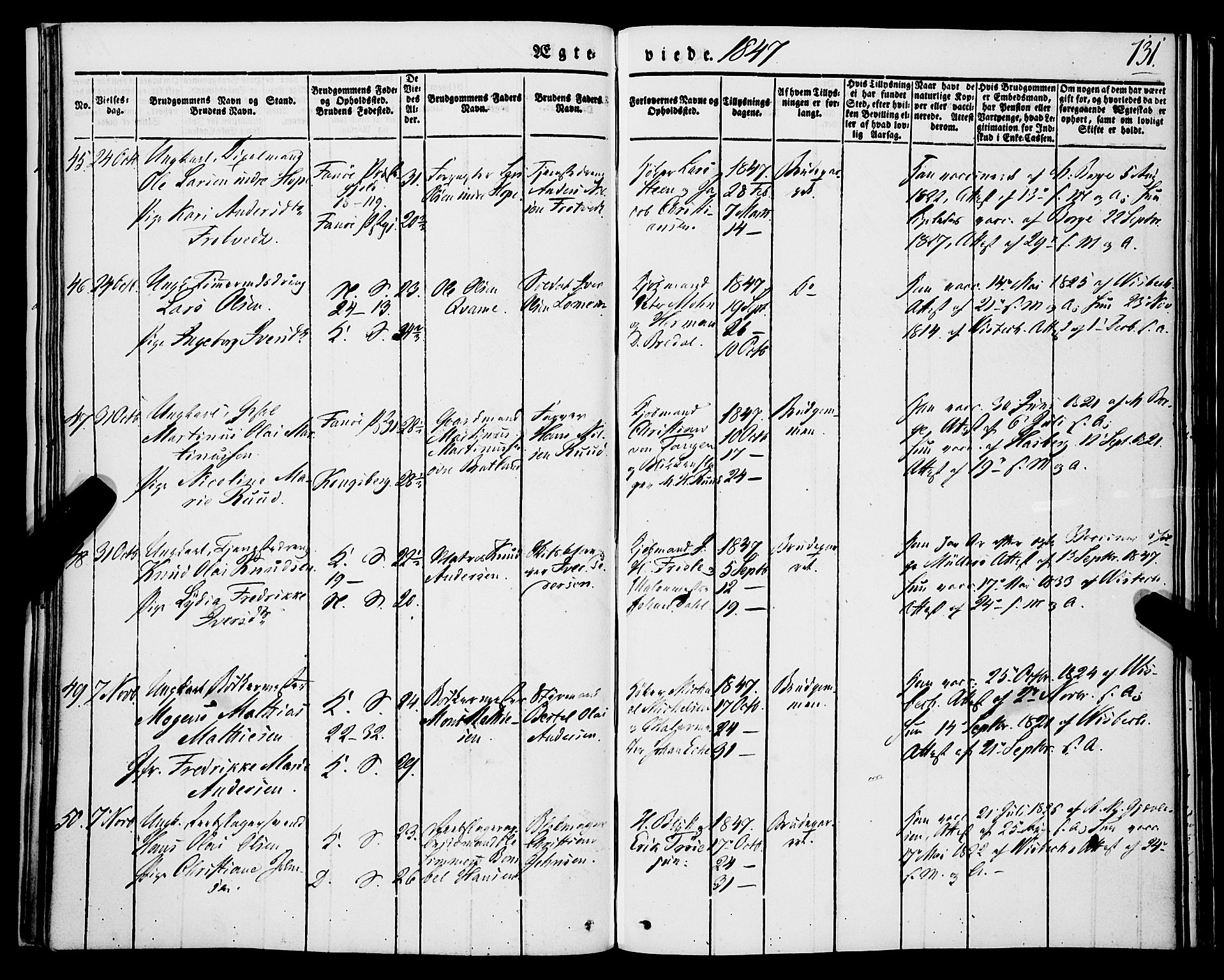 Korskirken sokneprestembete, AV/SAB-A-76101/H/Haa/L0034: Parish register (official) no. D 1, 1832-1852, p. 131