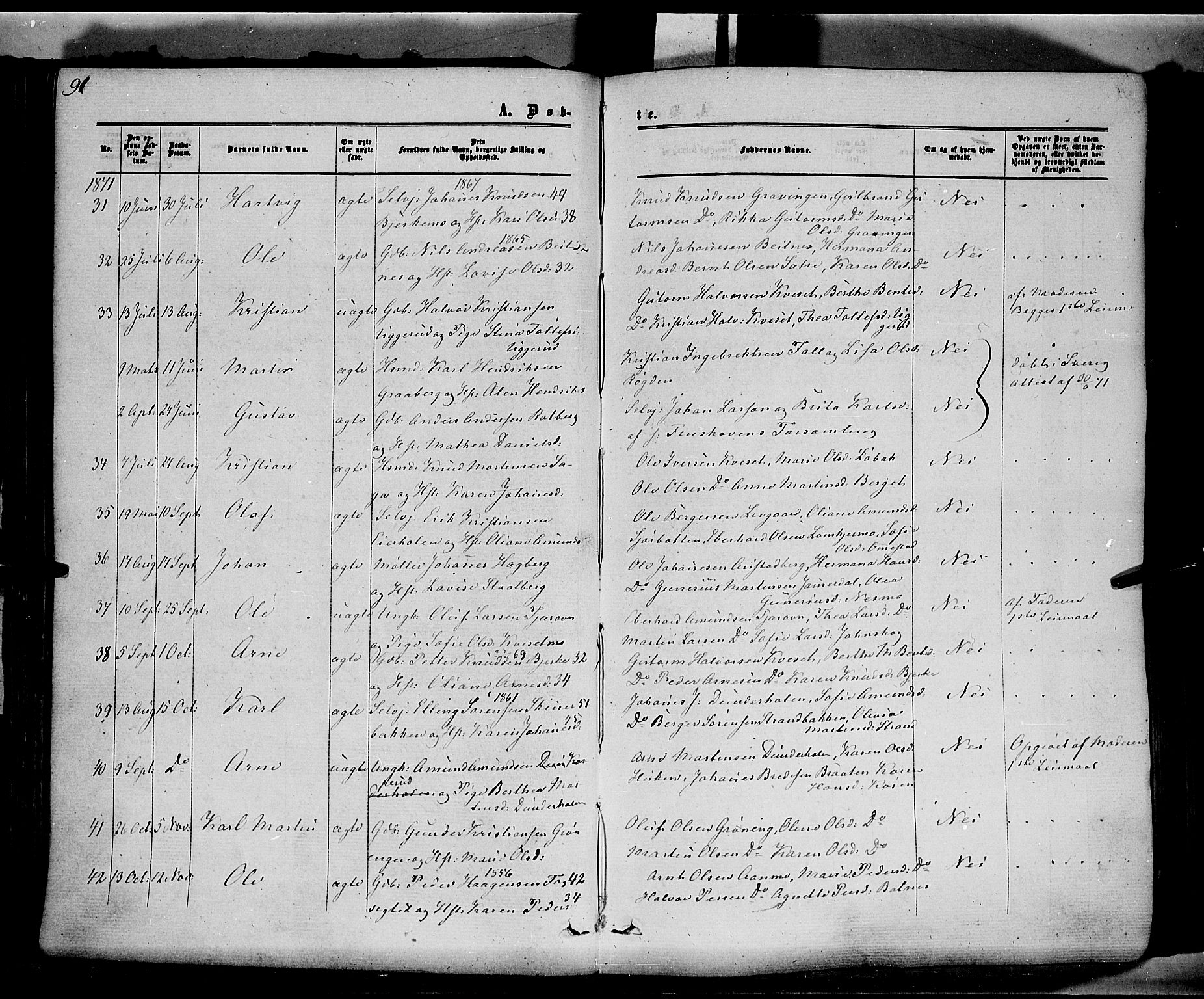 Hof prestekontor, AV/SAH-PREST-038/H/Ha/Haa/L0009: Parish register (official) no. 9, 1862-1877, p. 91