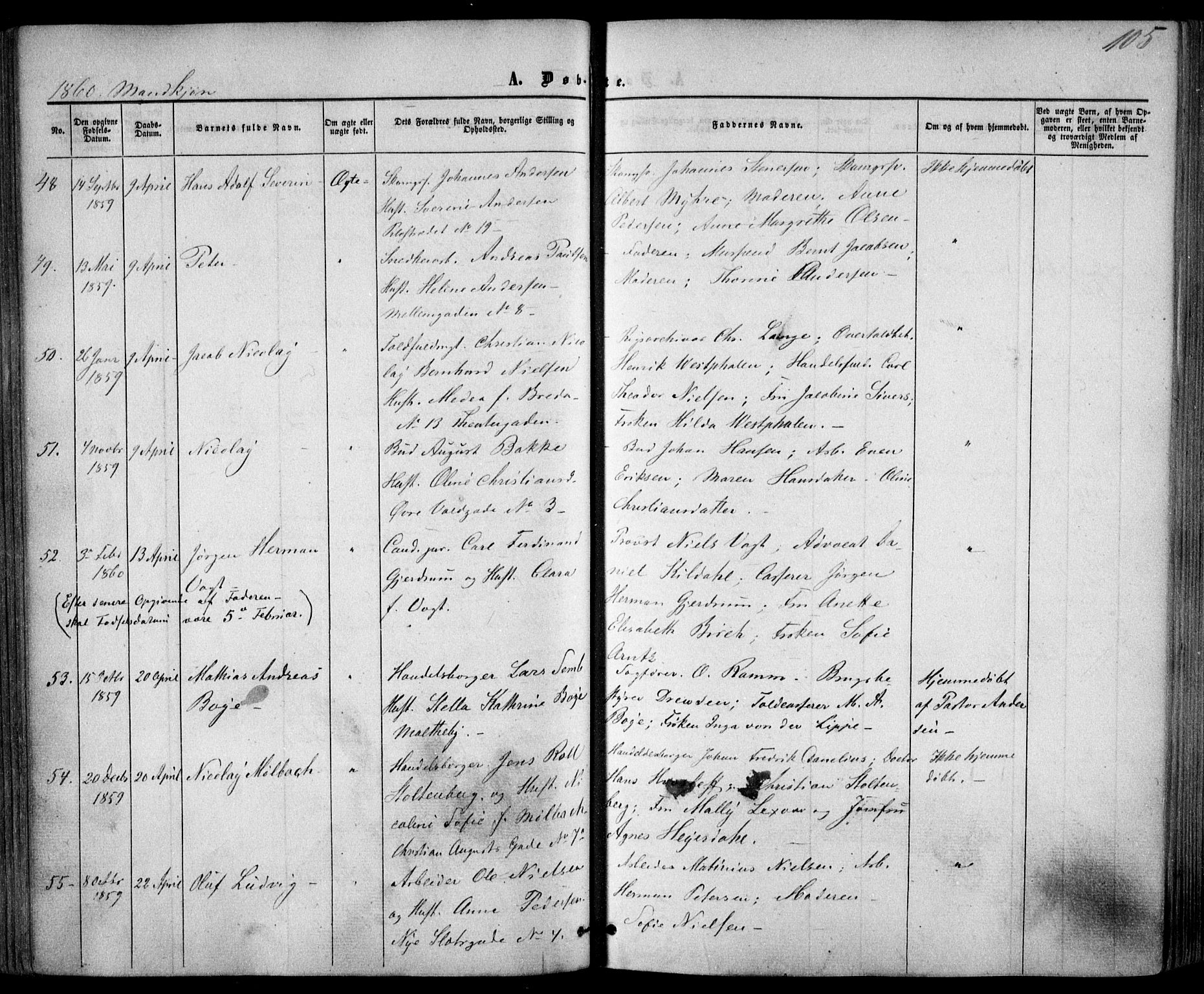 Trefoldighet prestekontor Kirkebøker, AV/SAO-A-10882/F/Fa/L0001: Parish register (official) no. I 1, 1858-1863, p. 105