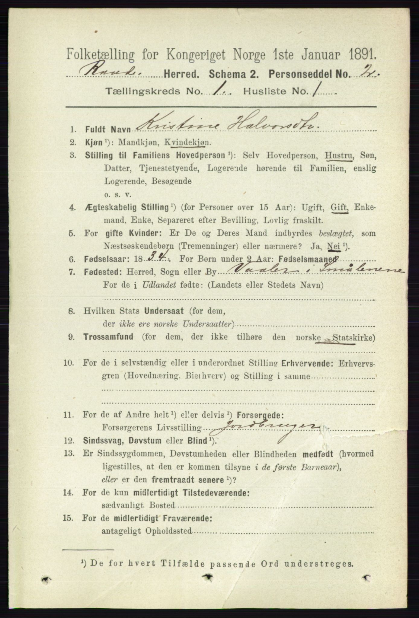 RA, 1891 census for 0135 Råde, 1891, p. 100