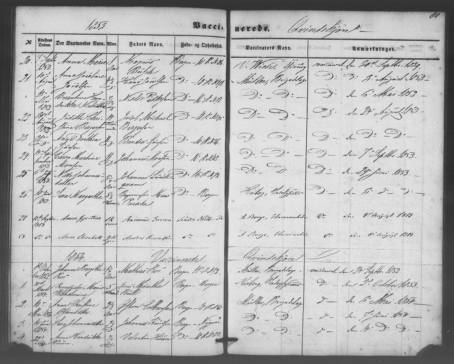 Domkirken sokneprestembete, SAB/A-74801/H/Haa/L0047: Parish register (official) no. F 2, 1852-1868, p. 80