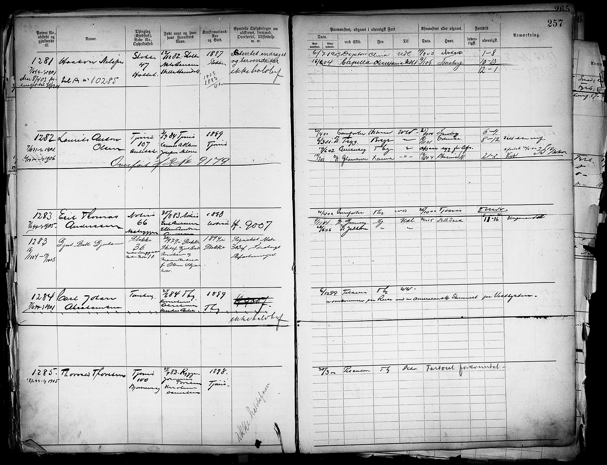 Tønsberg innrulleringskontor, AV/SAKO-A-786/F/Fb/L0004: Annotasjonsrulle Patent nr. 1-2400, 1892-1904, p. 224