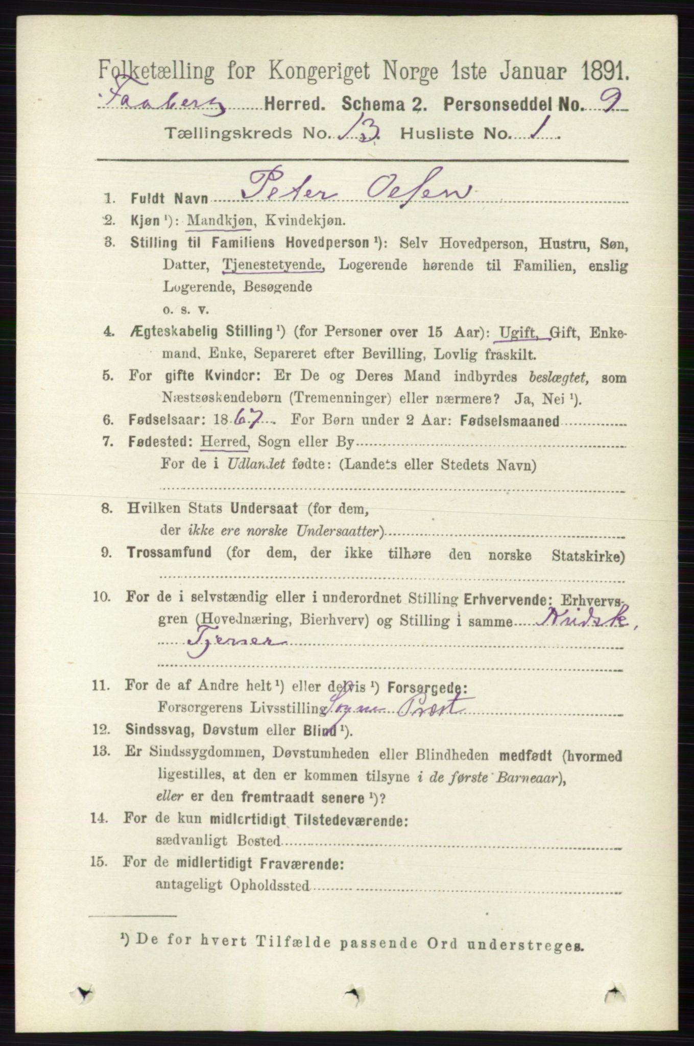 RA, 1891 census for 0524 Fåberg, 1891, p. 5253