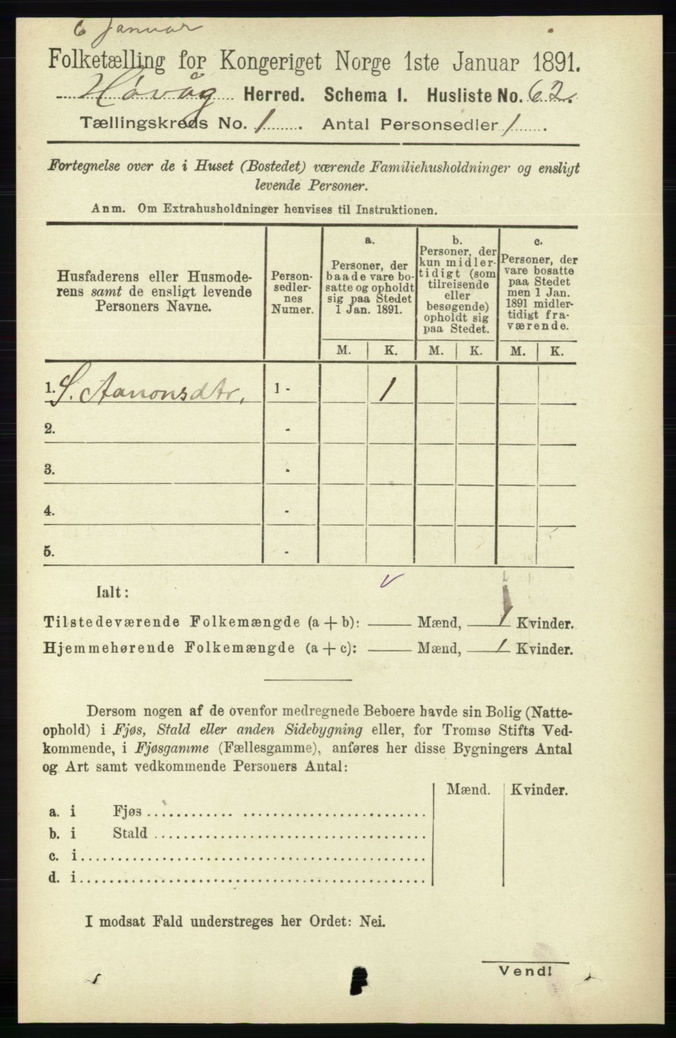 RA, 1891 census for 0927 Høvåg, 1891, p. 80