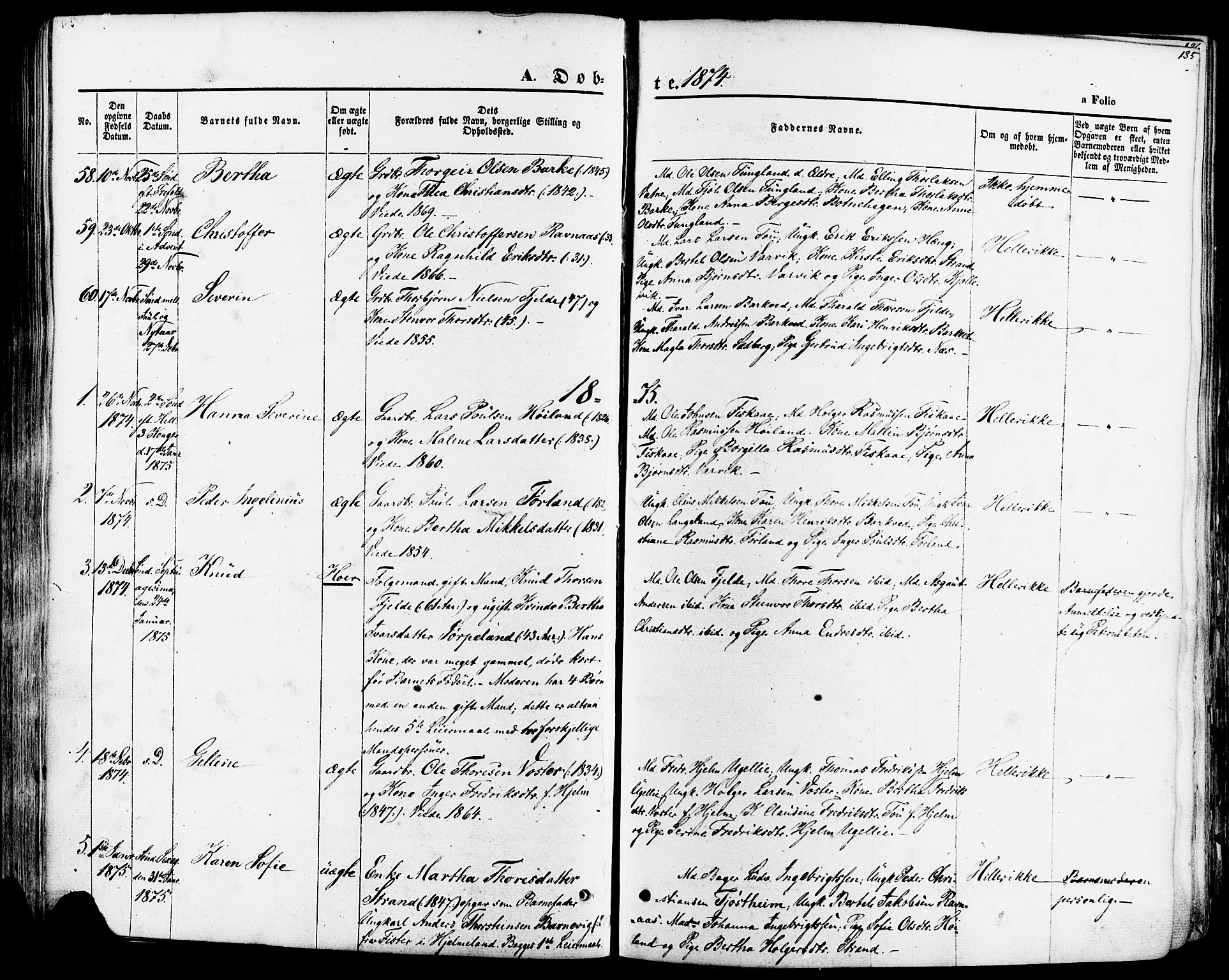 Strand sokneprestkontor, AV/SAST-A-101828/H/Ha/Haa/L0007: Parish register (official) no. A 7, 1855-1881, p. 135