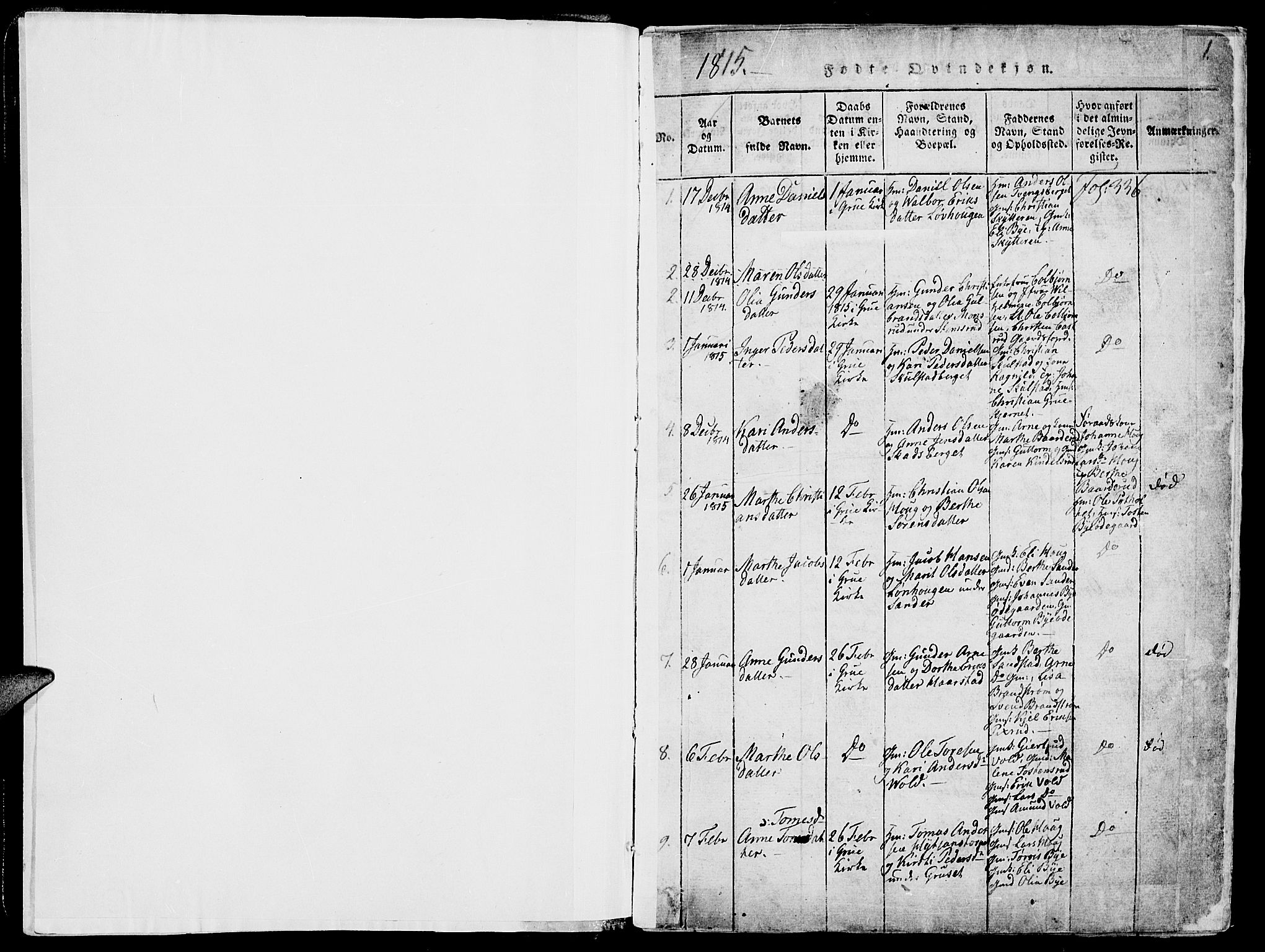 Grue prestekontor, SAH/PREST-036/H/Ha/Hab/L0002: Parish register (copy) no. 2, 1815-1841, p. 1