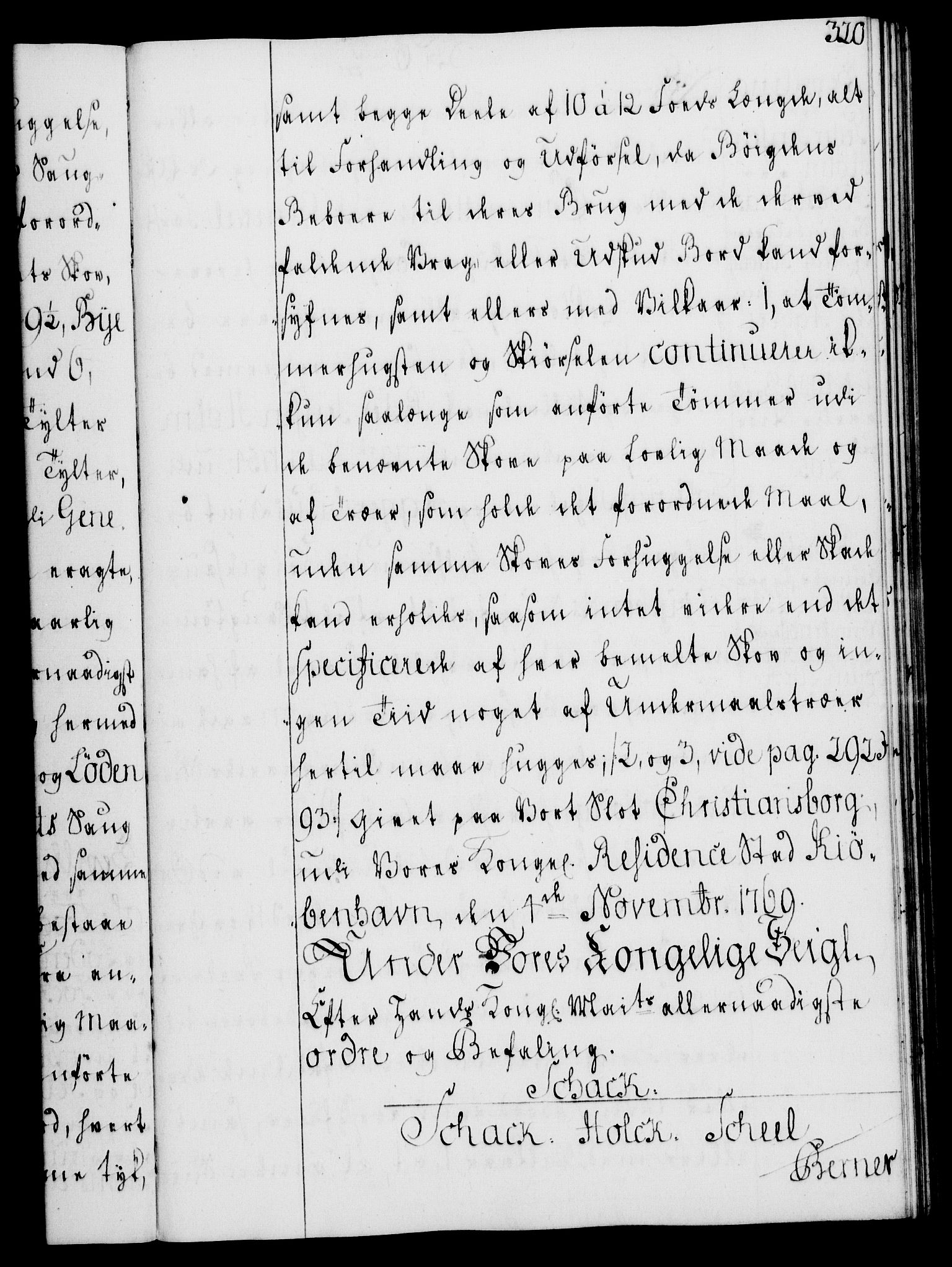 Rentekammeret, Kammerkanselliet, AV/RA-EA-3111/G/Gg/Gga/L0008: Norsk ekspedisjonsprotokoll med register (merket RK 53.8), 1768-1771, p. 320