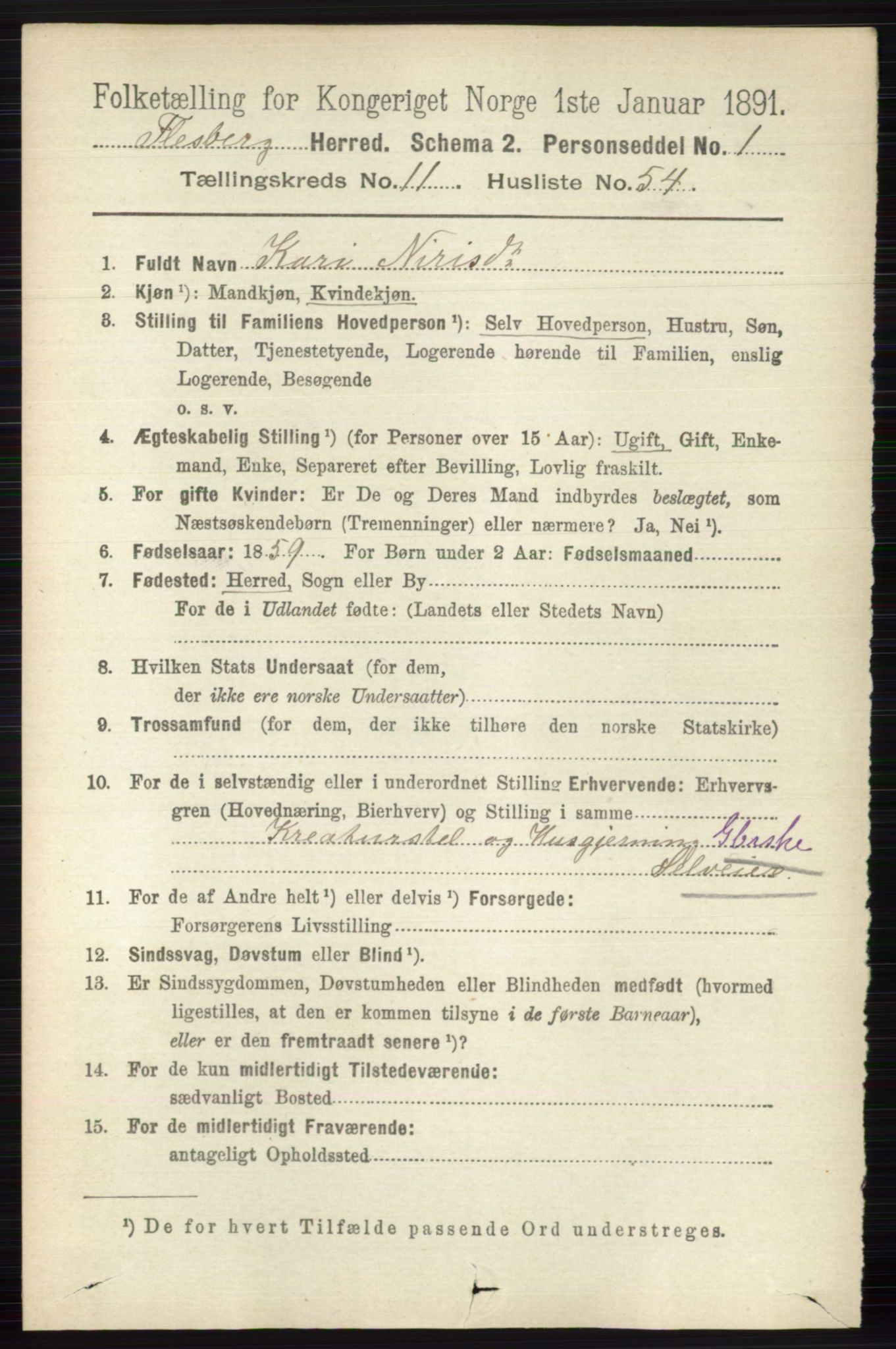 RA, 1891 census for 0631 Flesberg, 1891, p. 2064