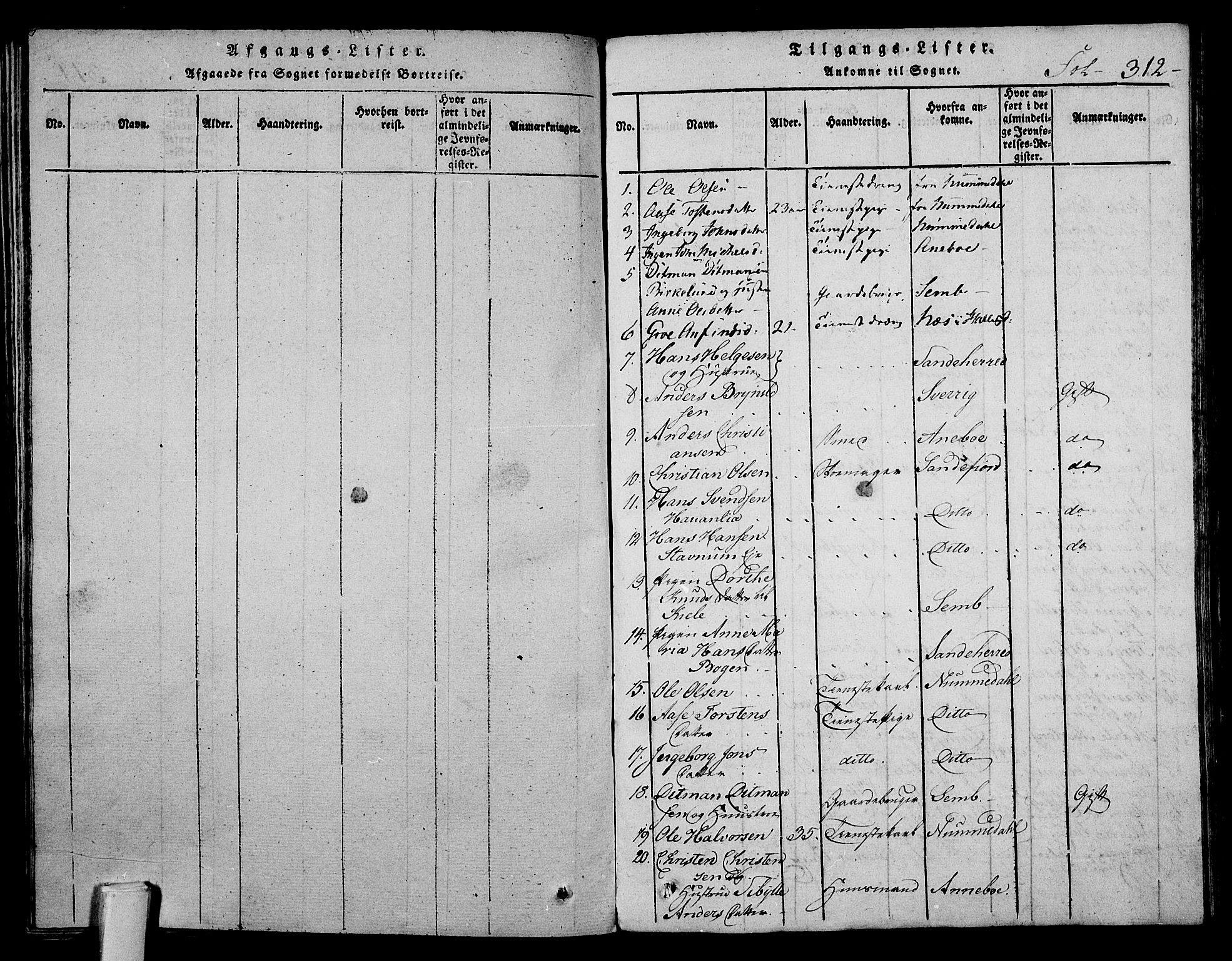 Stokke kirkebøker, SAKO/A-320/F/Fa/L0005: Parish register (official) no. I 5, 1815-1826, p. 312