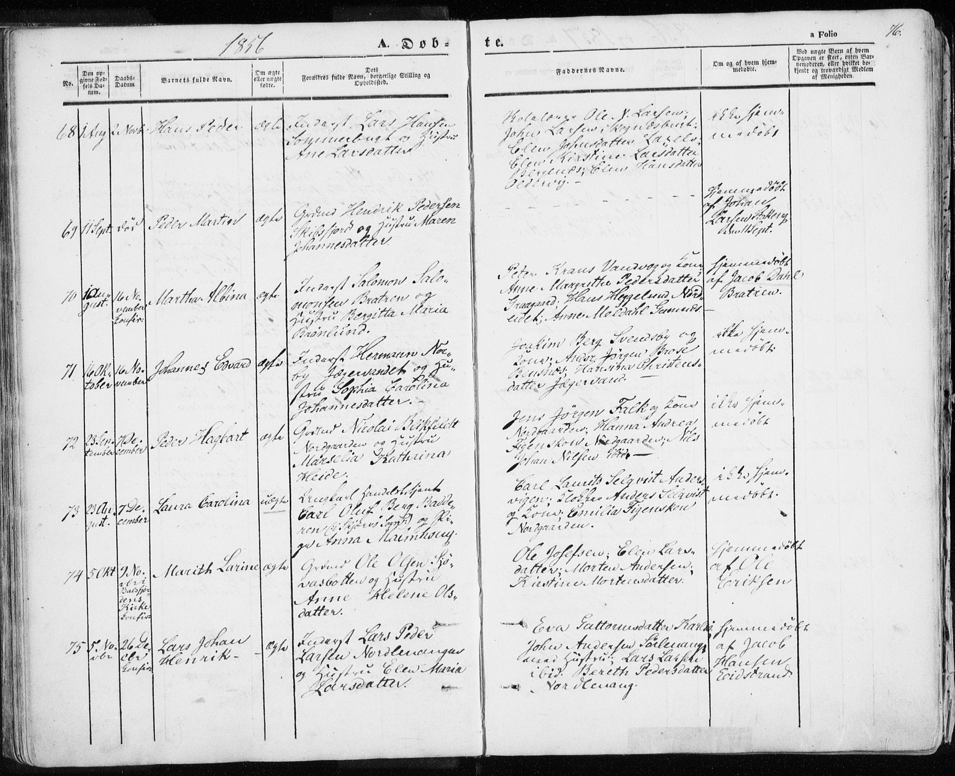 Karlsøy sokneprestembete, SATØ/S-1299/H/Ha/Haa/L0003kirke: Parish register (official) no. 3, 1843-1860, p. 76