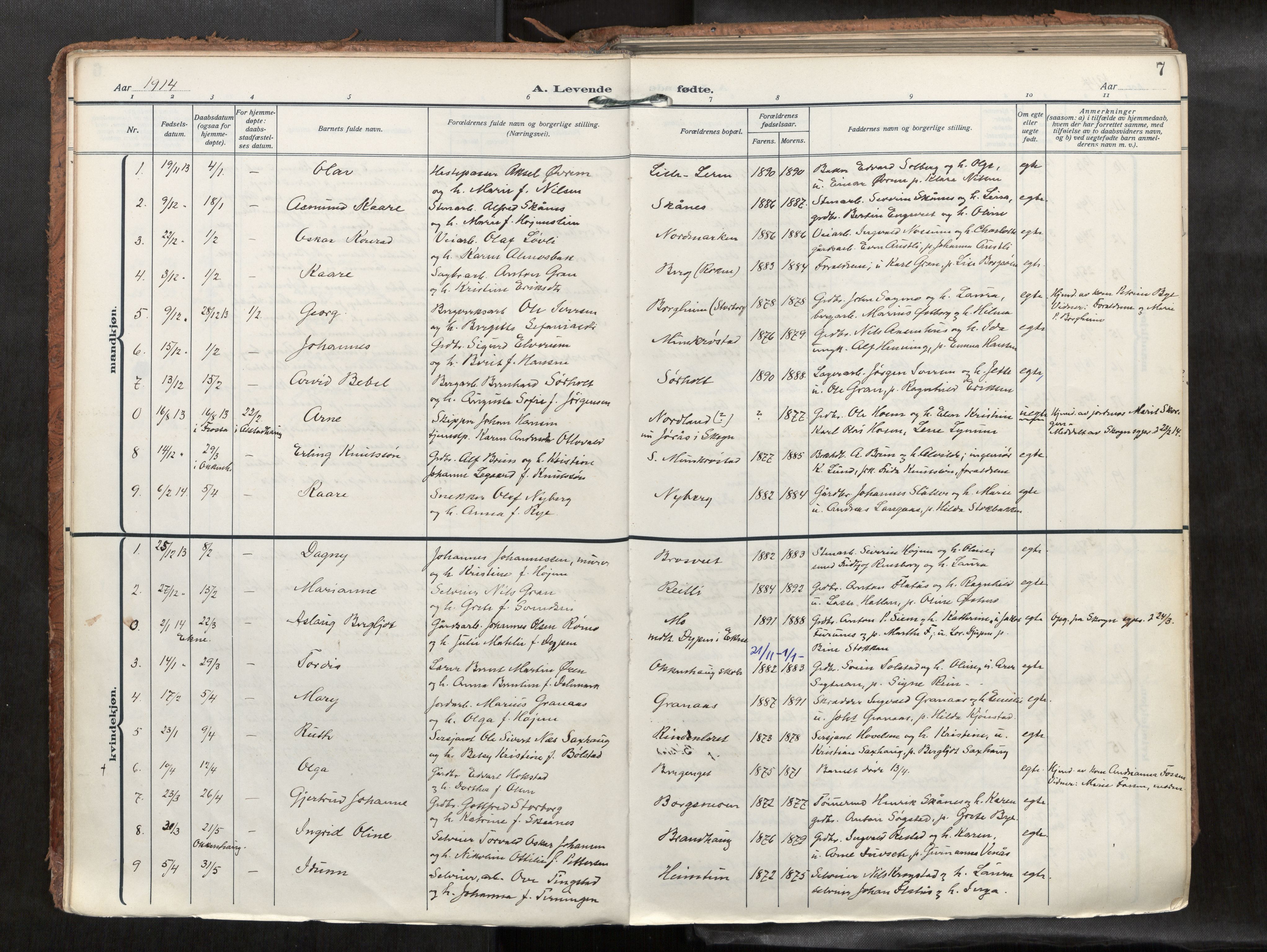 Levanger sokneprestkontor, SAT/A-1301/2/H/Haa/L0002: Parish register (official) no. 2, 1912-1935, p. 7
