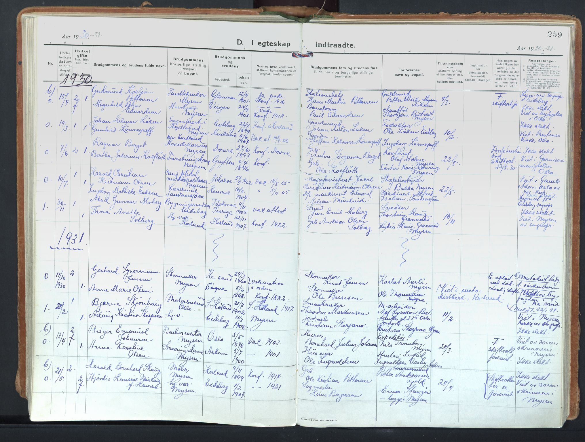 Eidsberg prestekontor Kirkebøker, AV/SAO-A-10905/F/Fd/L0001: Parish register (official) no. IV 1, 1921-1948, p. 259