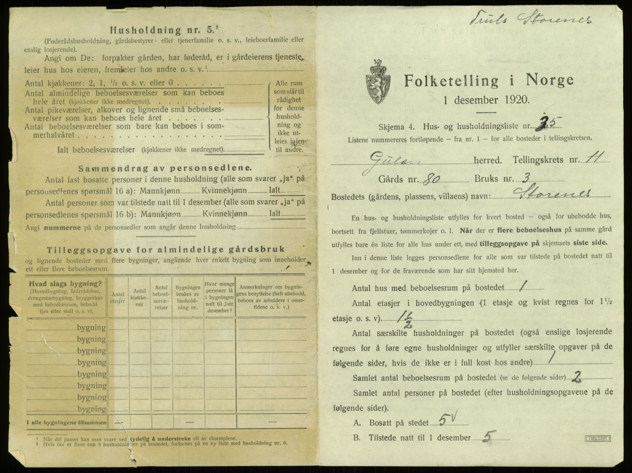 SAB, 1920 census for Gulen, 1920, p. 756