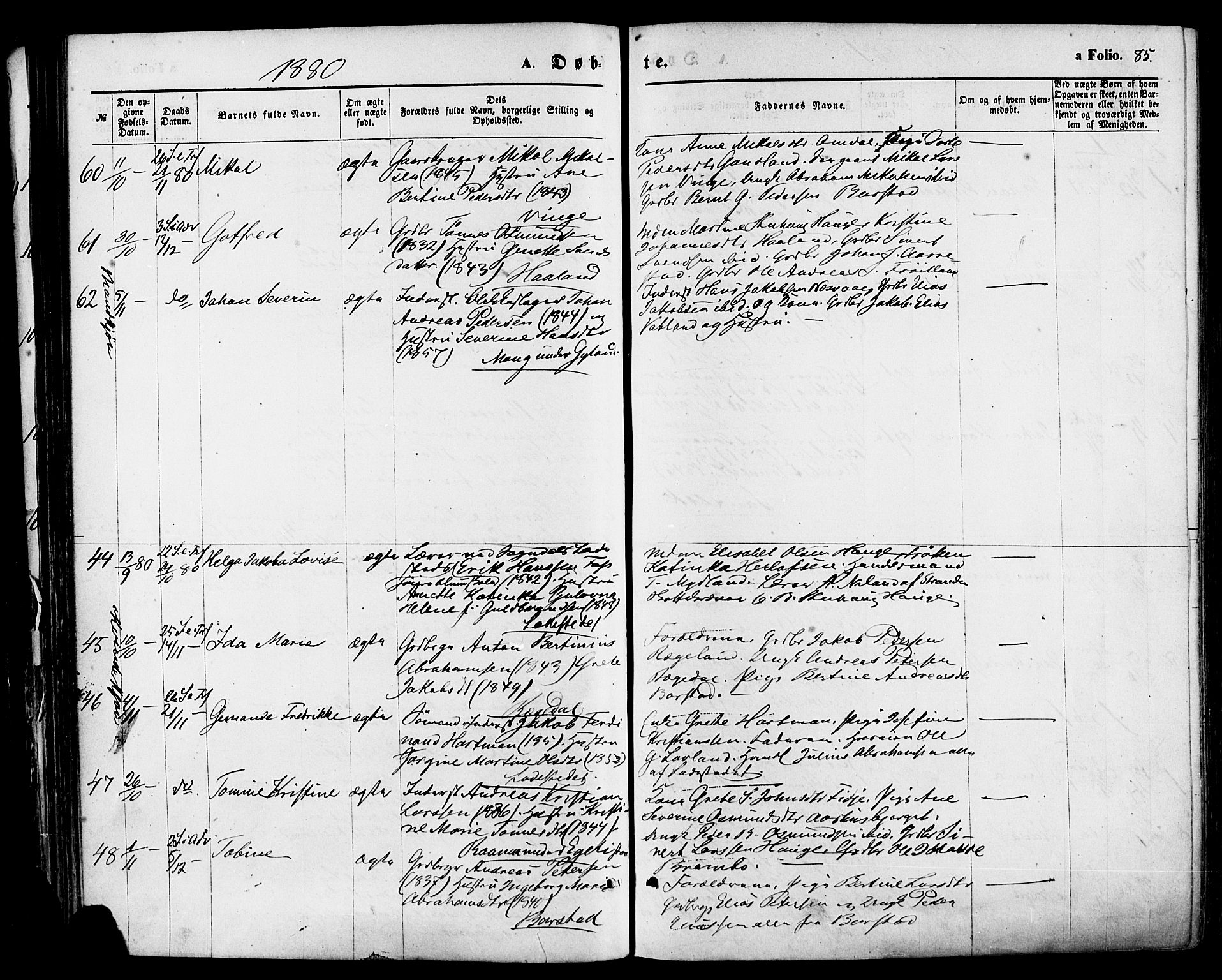 Sokndal sokneprestkontor, AV/SAST-A-101808: Parish register (official) no. A 10, 1874-1886, p. 85