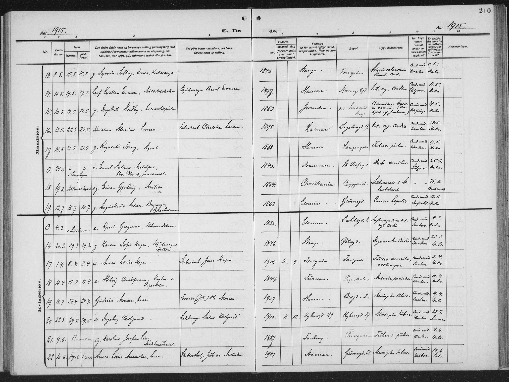 Hamar prestekontor, AV/SAH-DOMPH-002/H/Ha/Haa/L0002: Parish register (official) no. 2, 1915-1936, p. 210