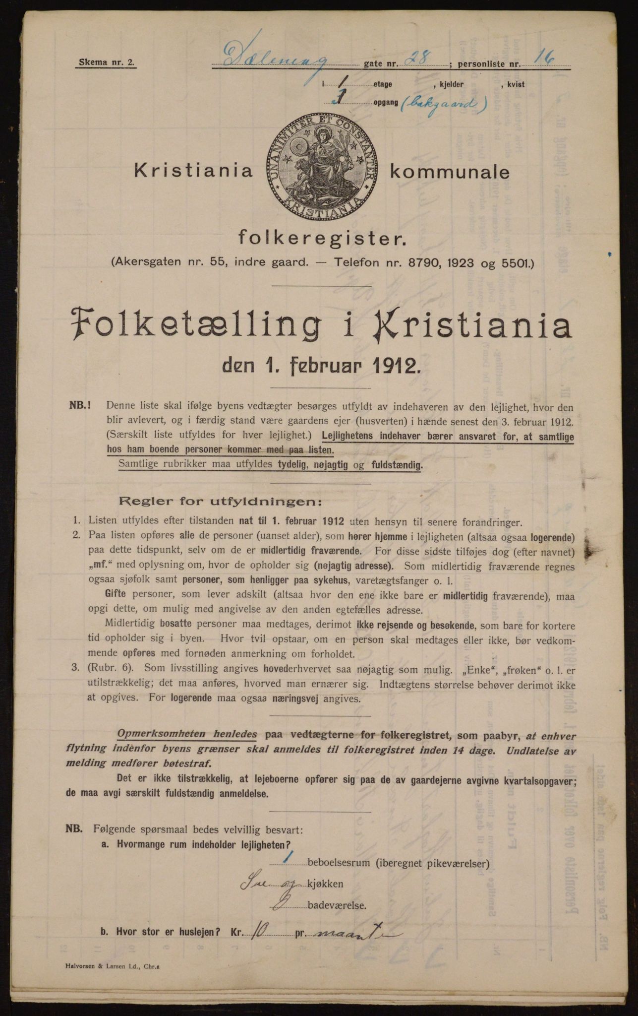 OBA, Municipal Census 1912 for Kristiania, 1912, p. 17485