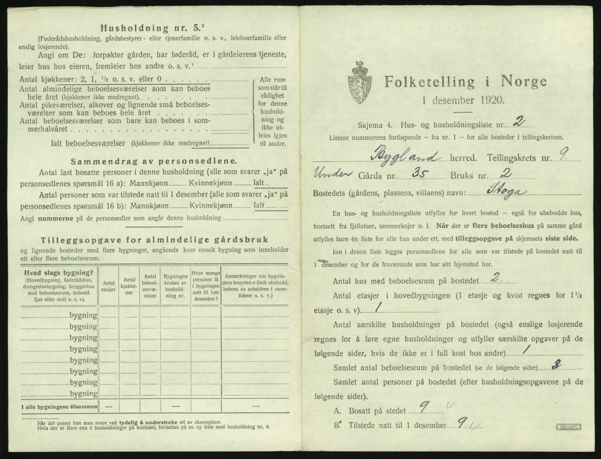 SAK, 1920 census for Bygland, 1920, p. 471