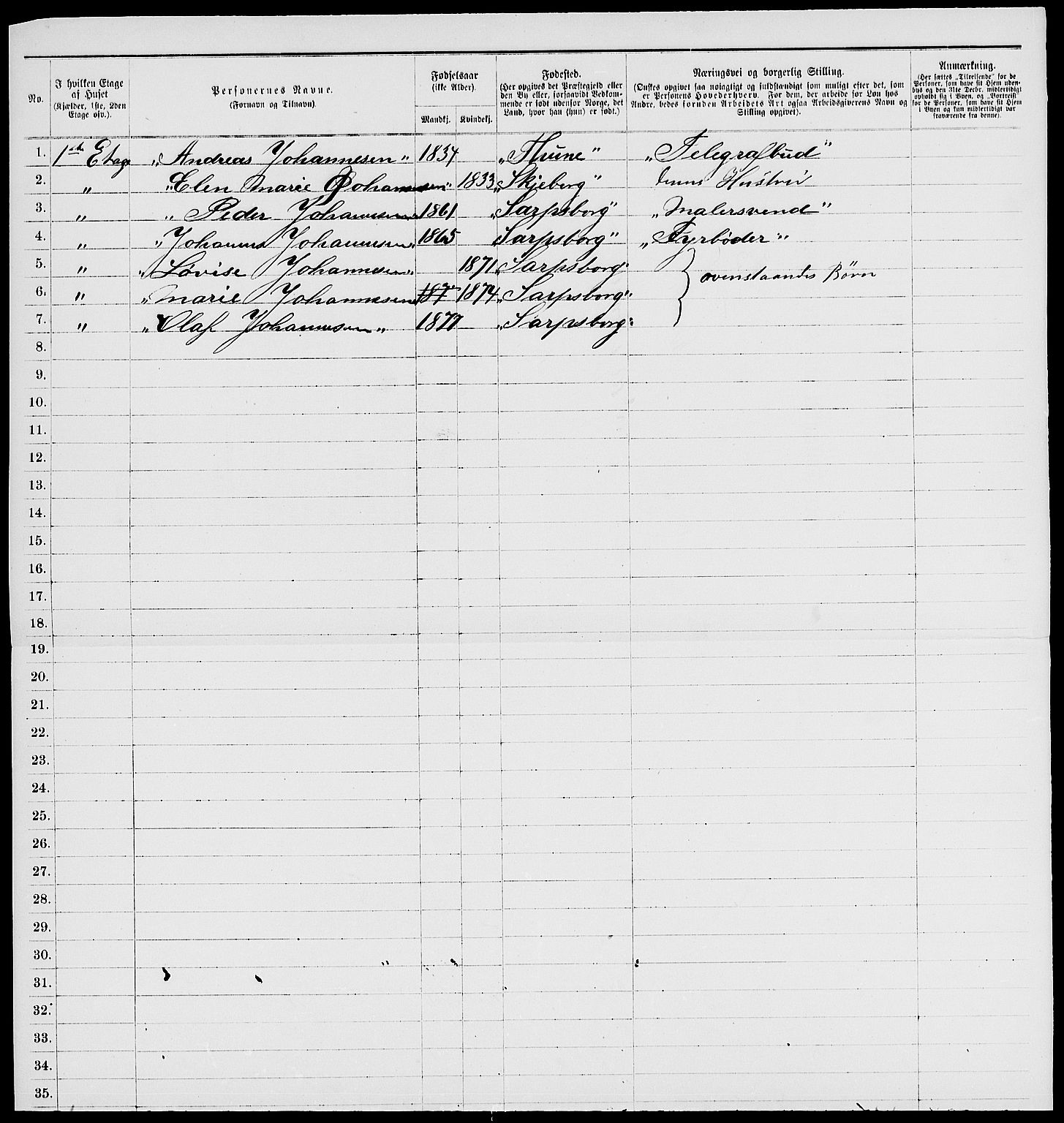 RA, 1885 census for 0102 Sarpsborg, 1885, p. 46