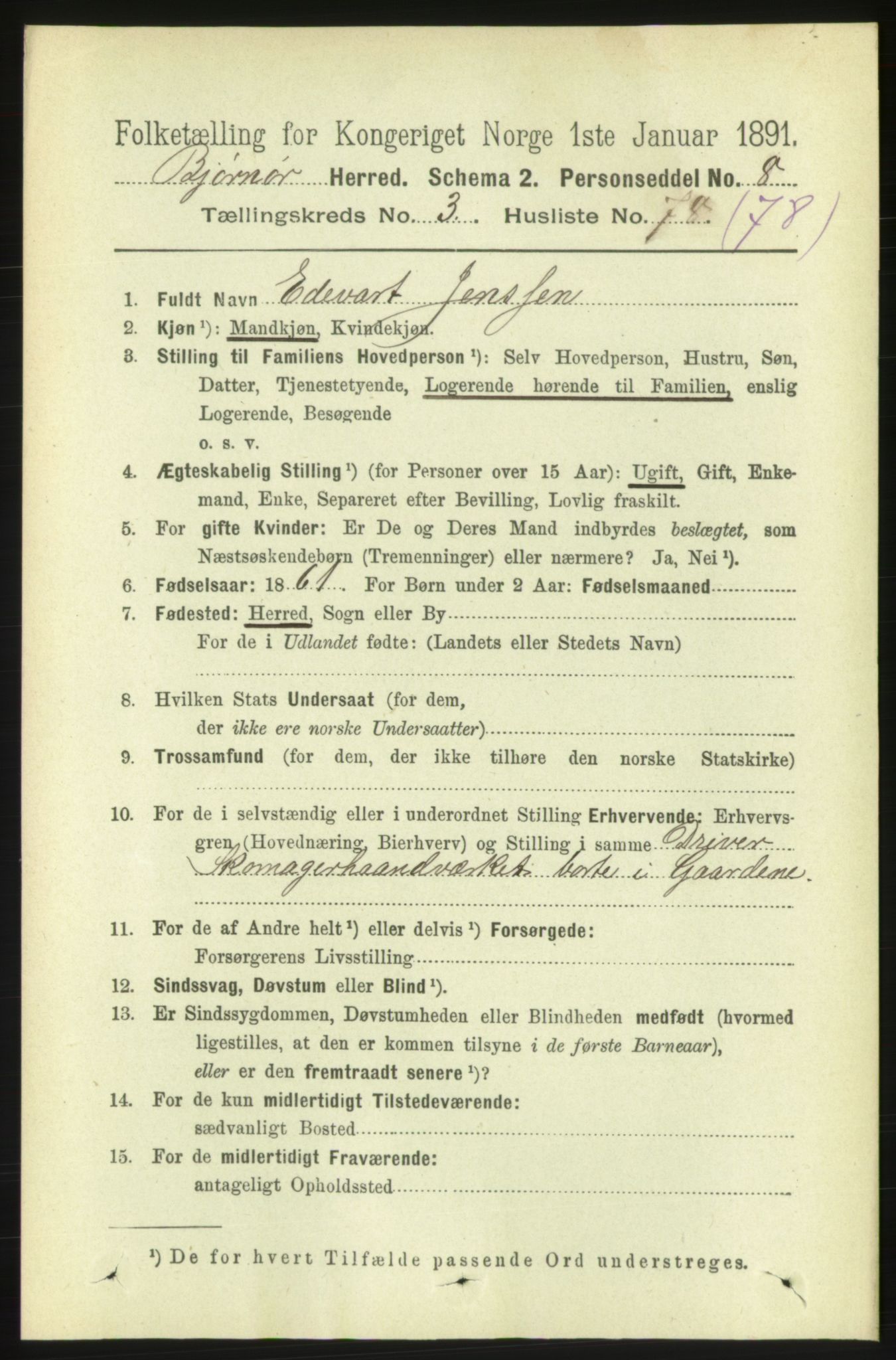 RA, 1891 census for 1632 Bjørnør, 1891, p. 1733