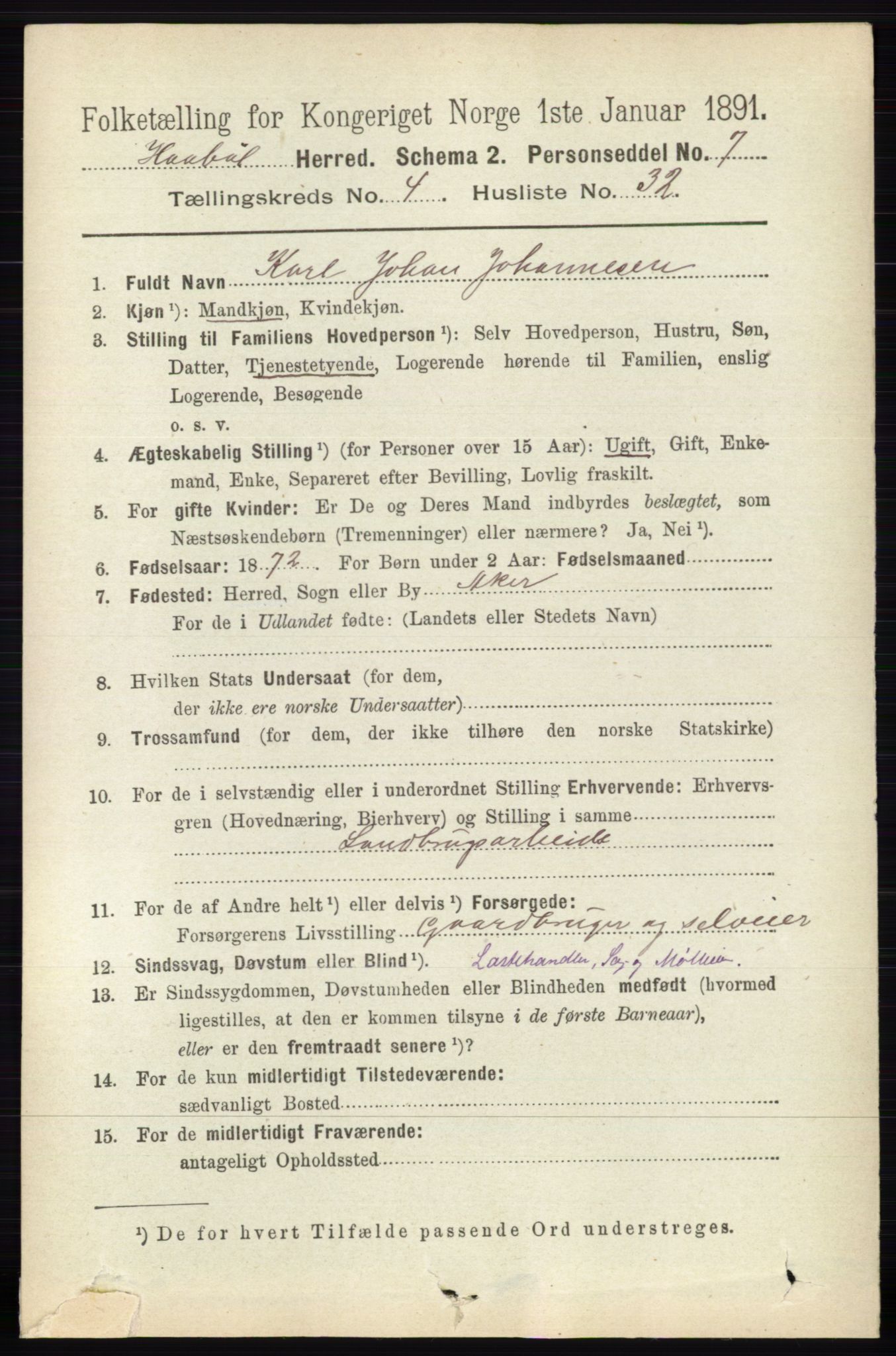 RA, 1891 census for 0138 Hobøl, 1891, p. 2597