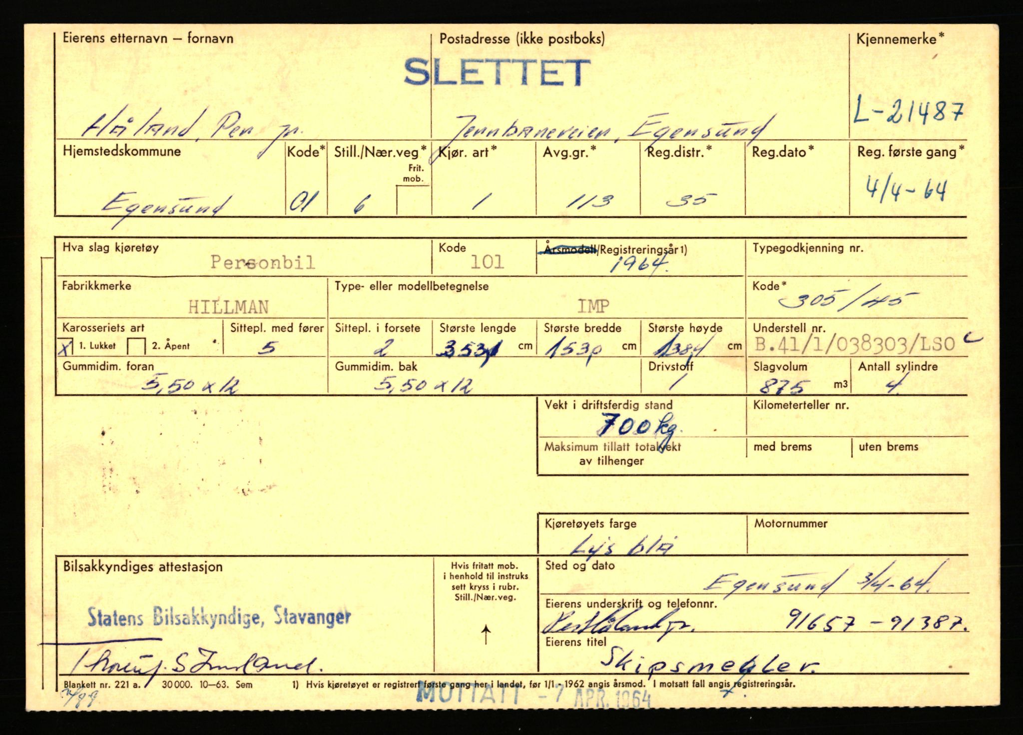 Stavanger trafikkstasjon, AV/SAST-A-101942/0/F/L0037: L-20500 - L-21499, 1930-1971, p. 2245