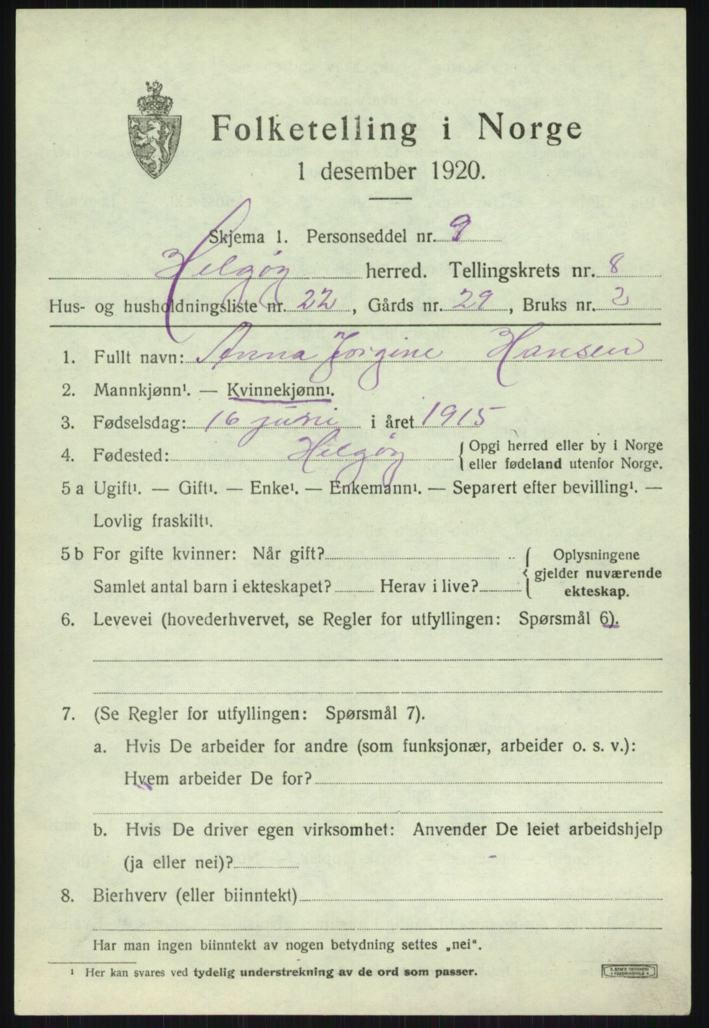 SATØ, 1920 census for Helgøy, 1920, p. 3182