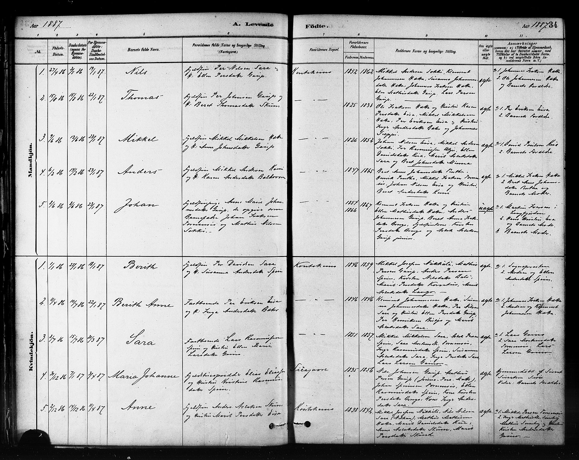 Kautokeino sokneprestembete, SATØ/S-1340/H/Hb/L0002.klokk: Parish register (copy) no. 2, 1877-1896, p. 34