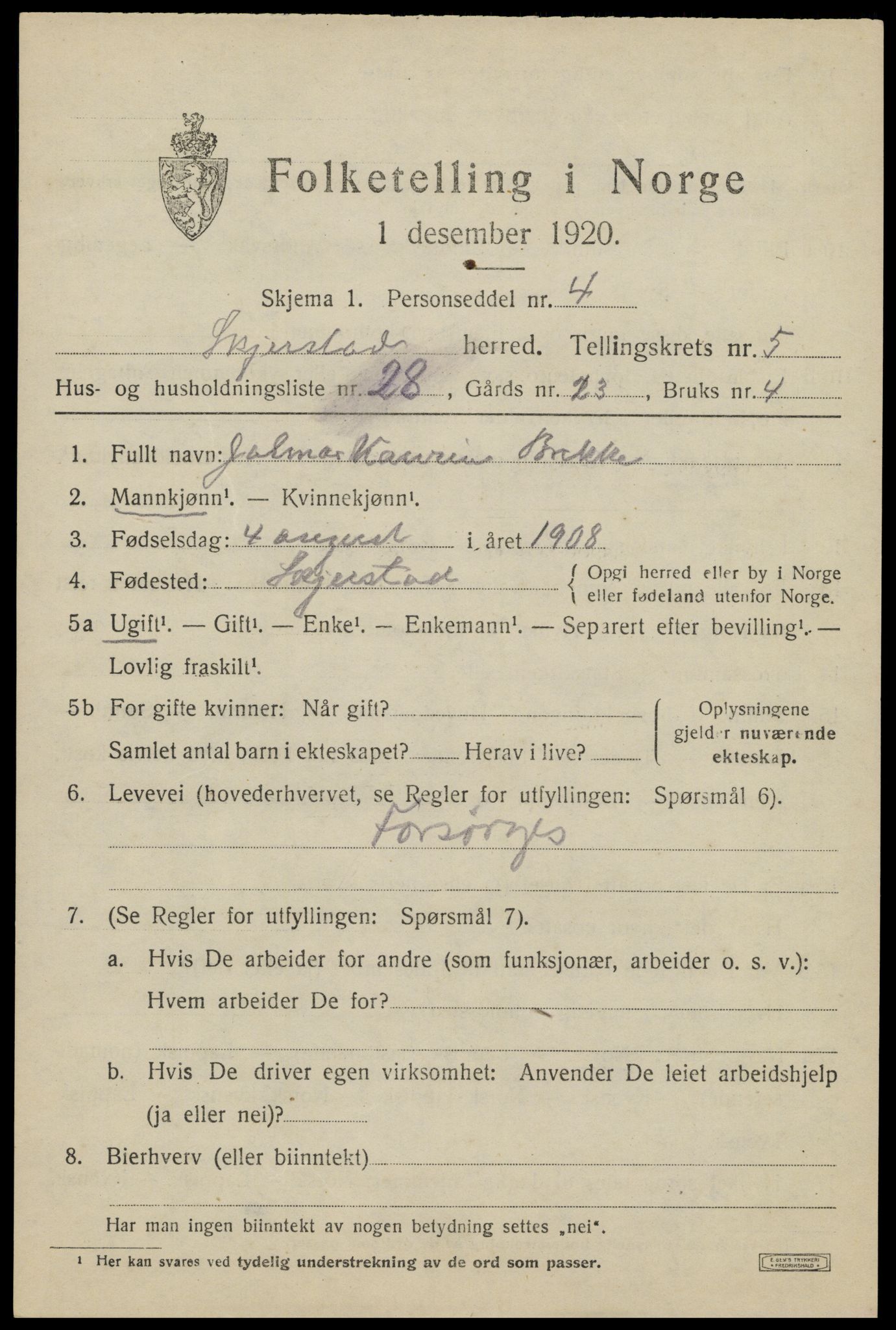 SAT, 1920 census for Skjerstad, 1920, p. 2119