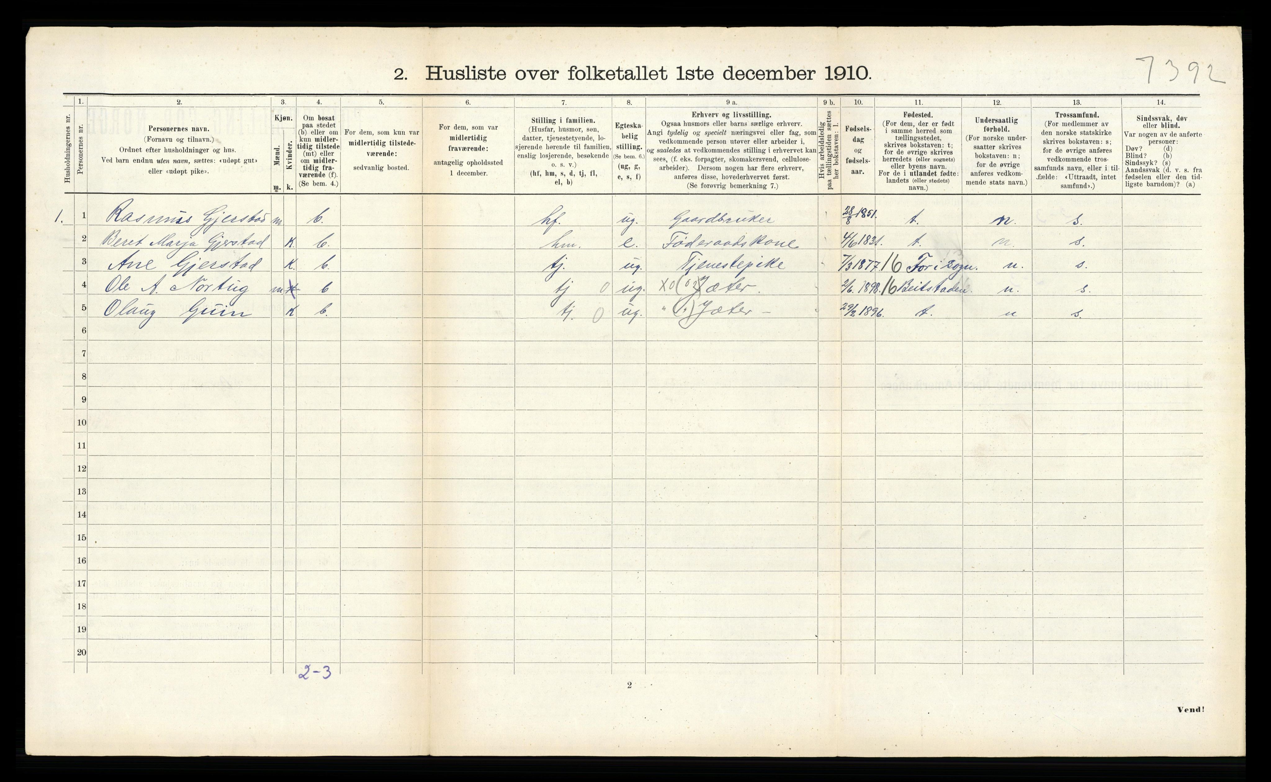 RA, 1910 census for Kvam, 1910, p. 194