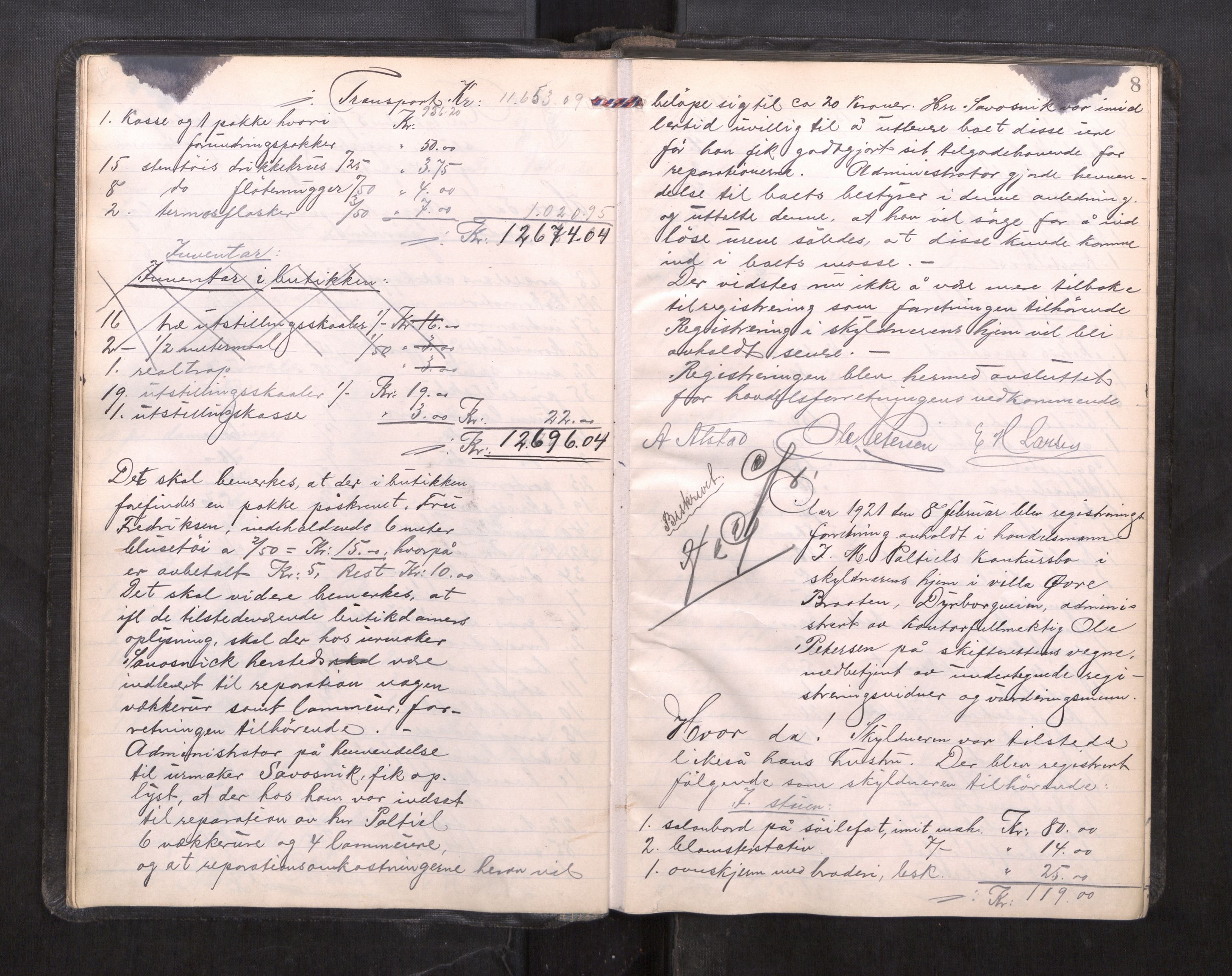 Trondheim byfogd, AV/SAT-A-0003/1/3/3C/L0039: Skifteregistreringsprotokoll - 2/2-27/9. (u/ register), 1921-1922, p. 8