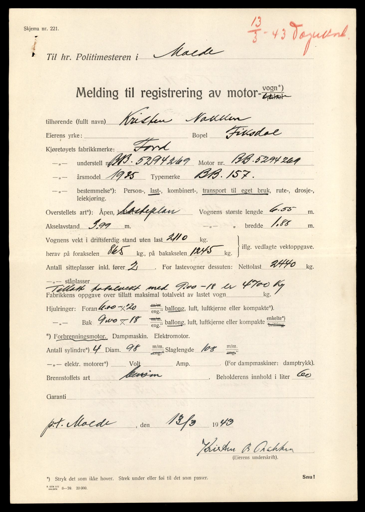 Møre og Romsdal vegkontor - Ålesund trafikkstasjon, AV/SAT-A-4099/F/Fe/L0012: Registreringskort for kjøretøy T 1290 - T 1450, 1927-1998, p. 3252