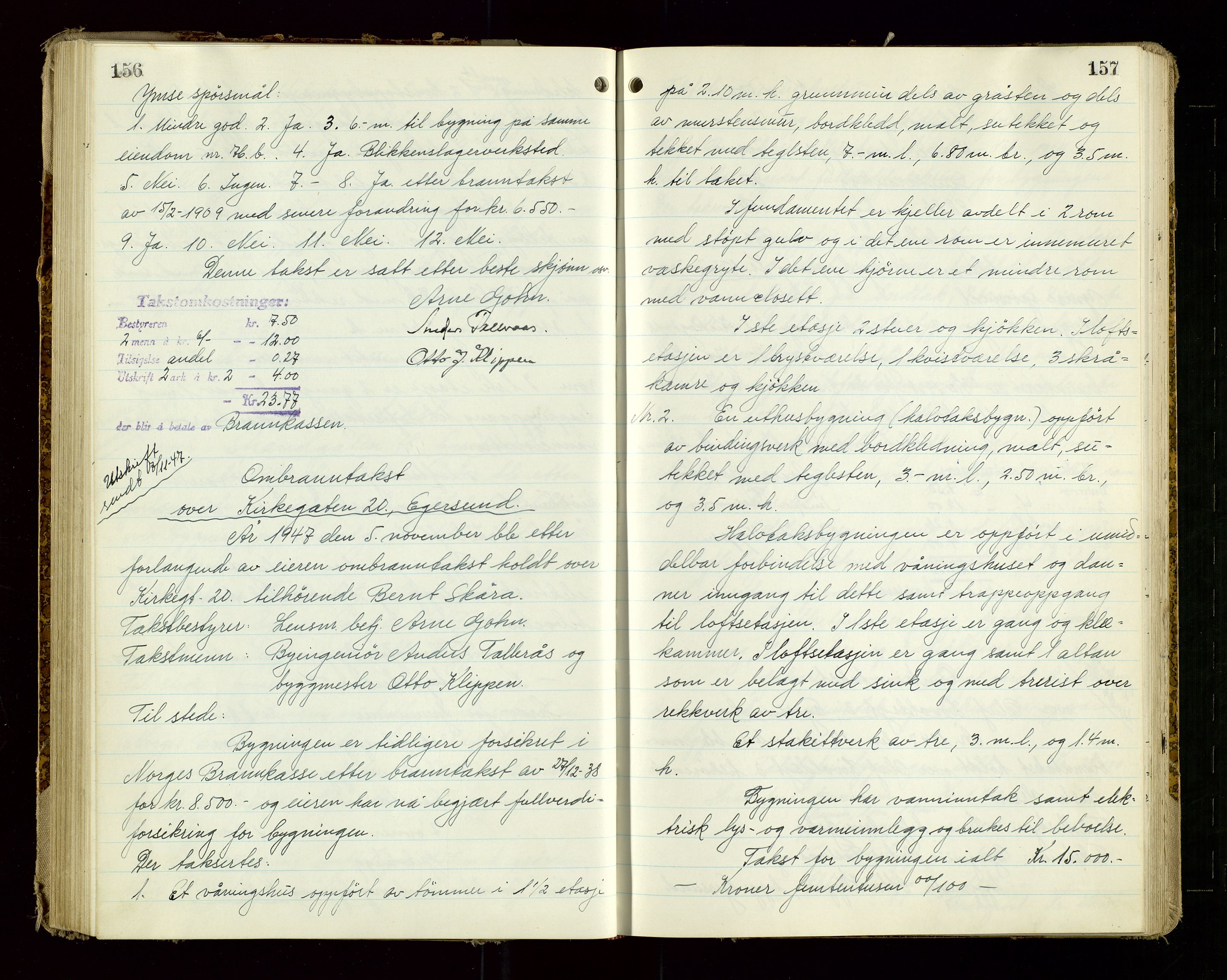 Eigersund lensmannskontor, AV/SAST-A-100171/God/L0013: "Branntakstprotokoll", 1944-1951, p. 156-157